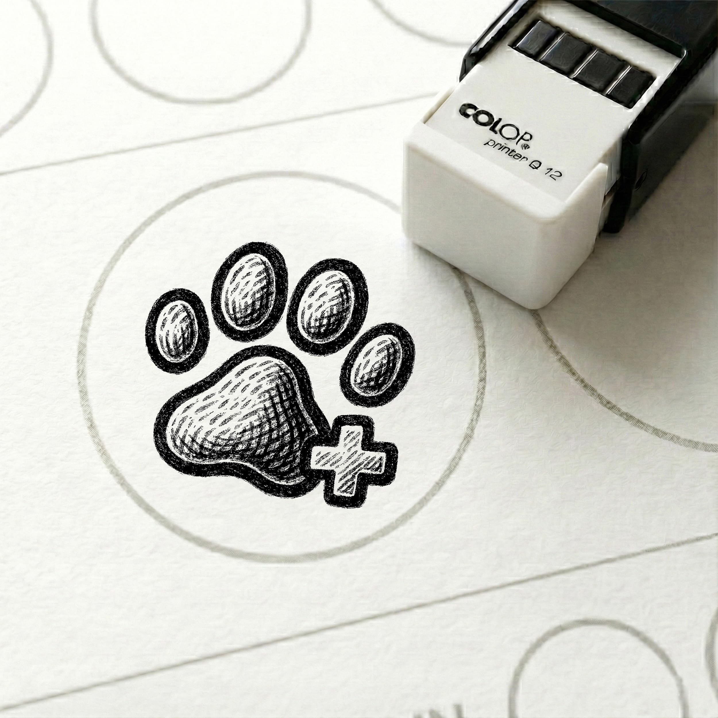 Dekolando Bonus Stamp Paw with Plus 10 x 10 mm - Bonus Card Stamp for Veterinarian Veterinary Clinic Animal Health Veterinary - Stamp Bonus Card Customer Card Stamp Card