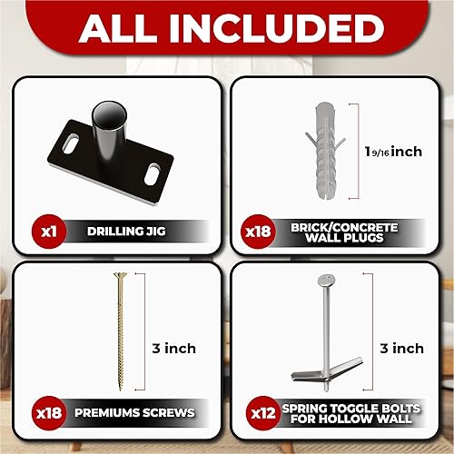 Miniatura 4 de Juego de 2 soportes flotantes para estantes de 38 pulgadas, múltiples ubicaciones de montaje, con 3 tachuelas, soporte perfecto para estantes