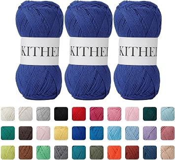 Cotton Yarn，10.5oz，526yard，3 Pack ，Soft Yarn for Crocheting and Knitting (73 Sapphire Blue)