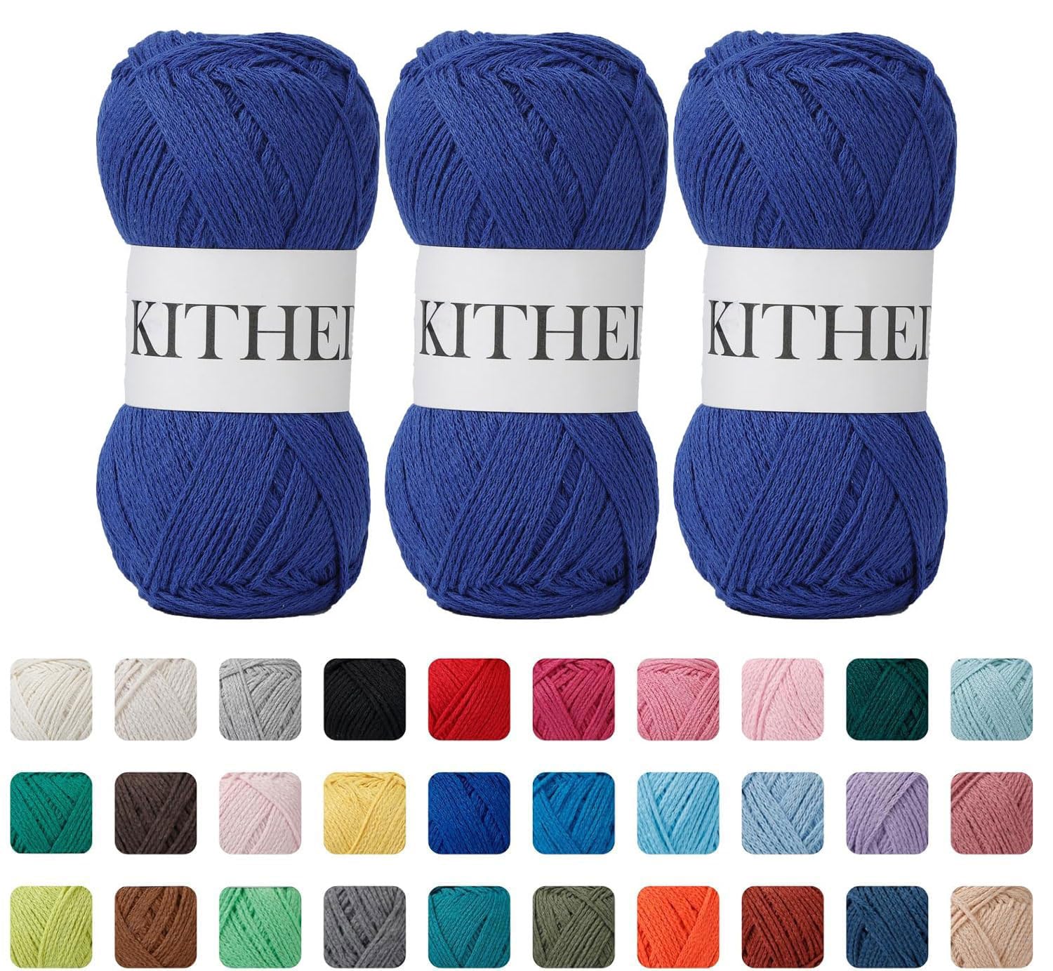 Cotton Yarn，10.5oz，526yard，3 Pack ，Soft Yarn for Crocheting and Knitting (24 Sapphire Blue)
