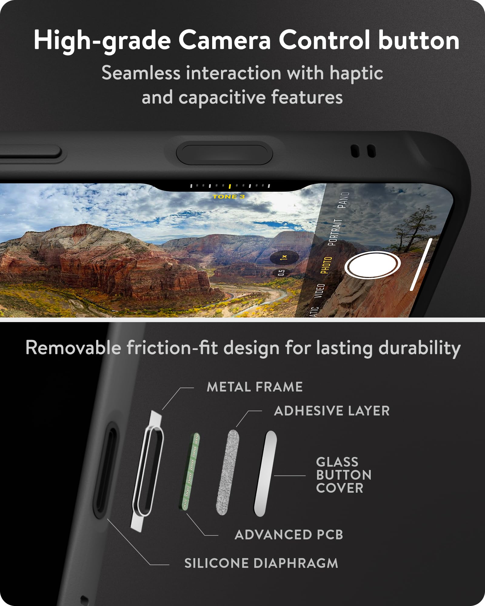 Mous Etui do iPhone'a 16 Pro Case MagSafe kompatybilne z przyciskiem sterowania kamerą - Limitless 6.0 - Czarna skóra - Ochronne, odporne na wstrząsy etui na telefon