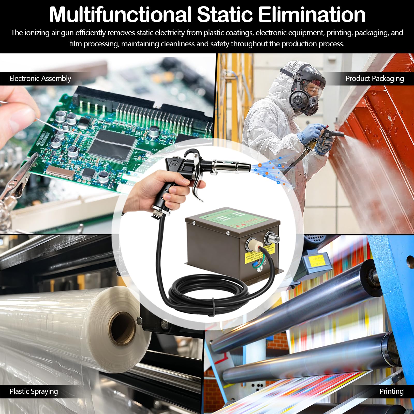Pistola Antiestática Pistola de Aire Ionizante con Generador de Alto Voltaje Eliminador Electrostático para Eliminación Electrostática Industrial