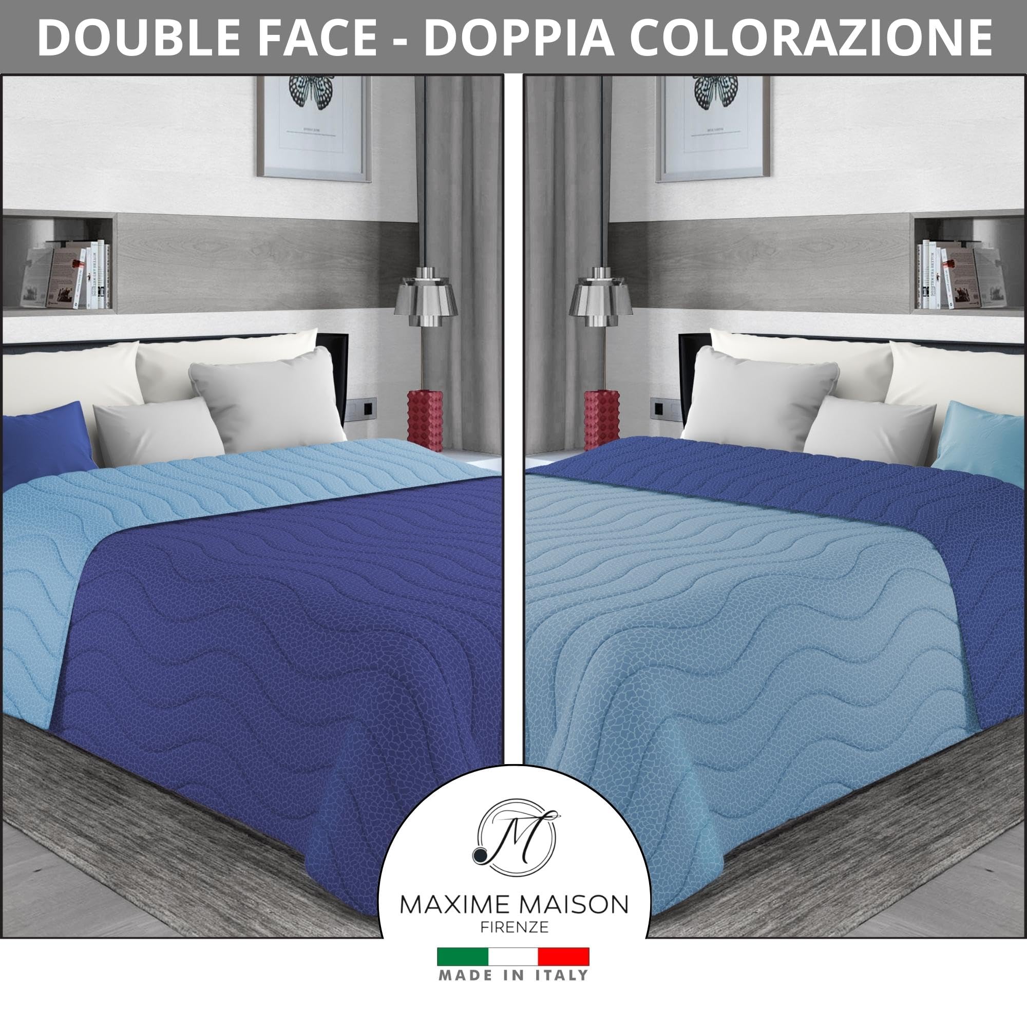 MAXIME MAISON - Copriletto Singolo Mezza Stagione (100 gr/mq) Trapuntino Singolo, Trapunta Letto Singolo Leggera e Double Face, Letto Mezza Stagione in Morbida Microfibra, Made in Italy