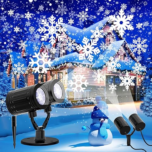 Luces de proyector de copo de nieve de Navidad de doble cabeza mejorada 2025 para exteriores, modo de temporizador, IP65 impermeable, luces LED de