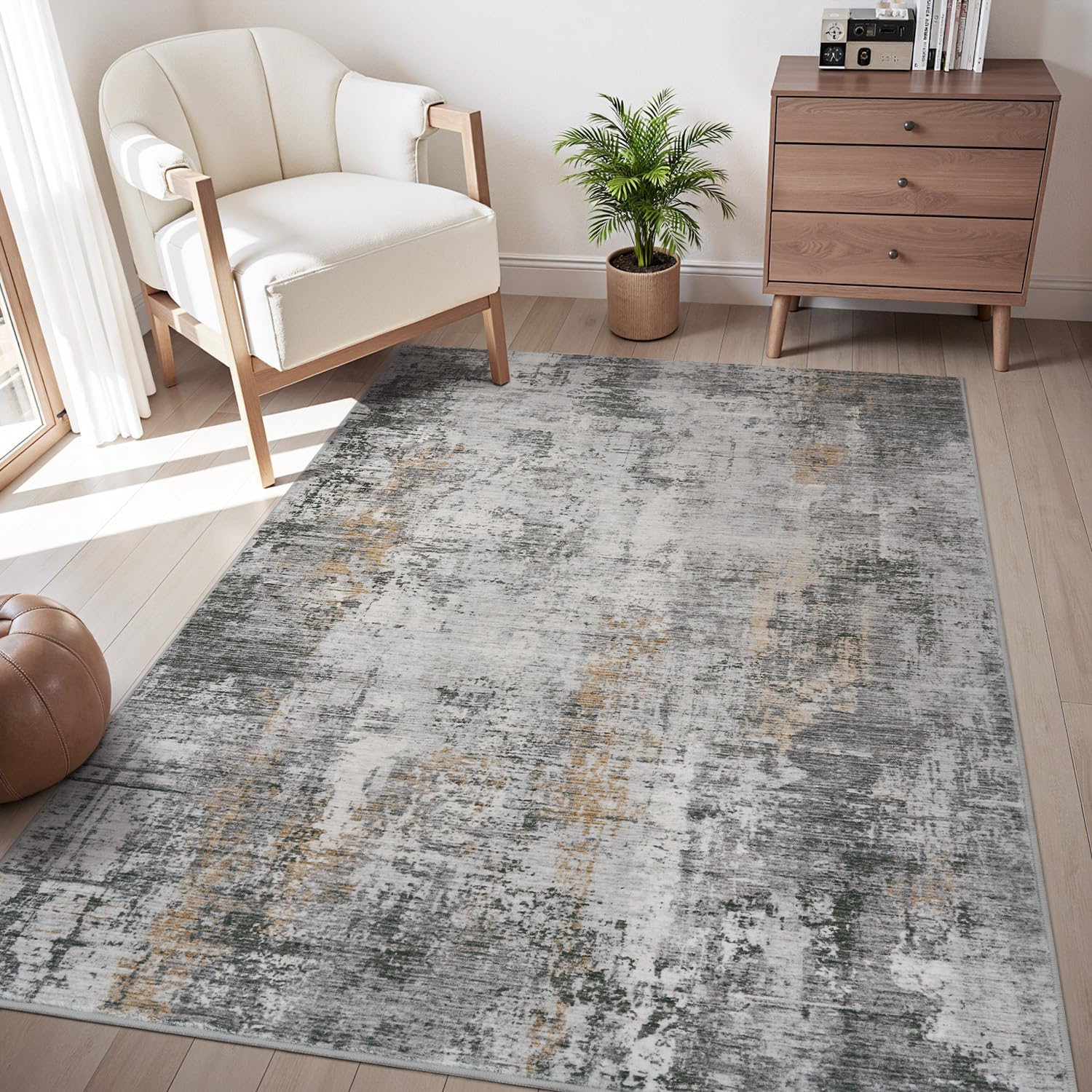 Photo 1 of 3 x 5 Rug Small Non Slip Area Rug Ultra Soft Machine Washable Low Pile Modern Abstract Area Rugs for Bedroom Living Room Entryway Kitchen Bedside, Grey