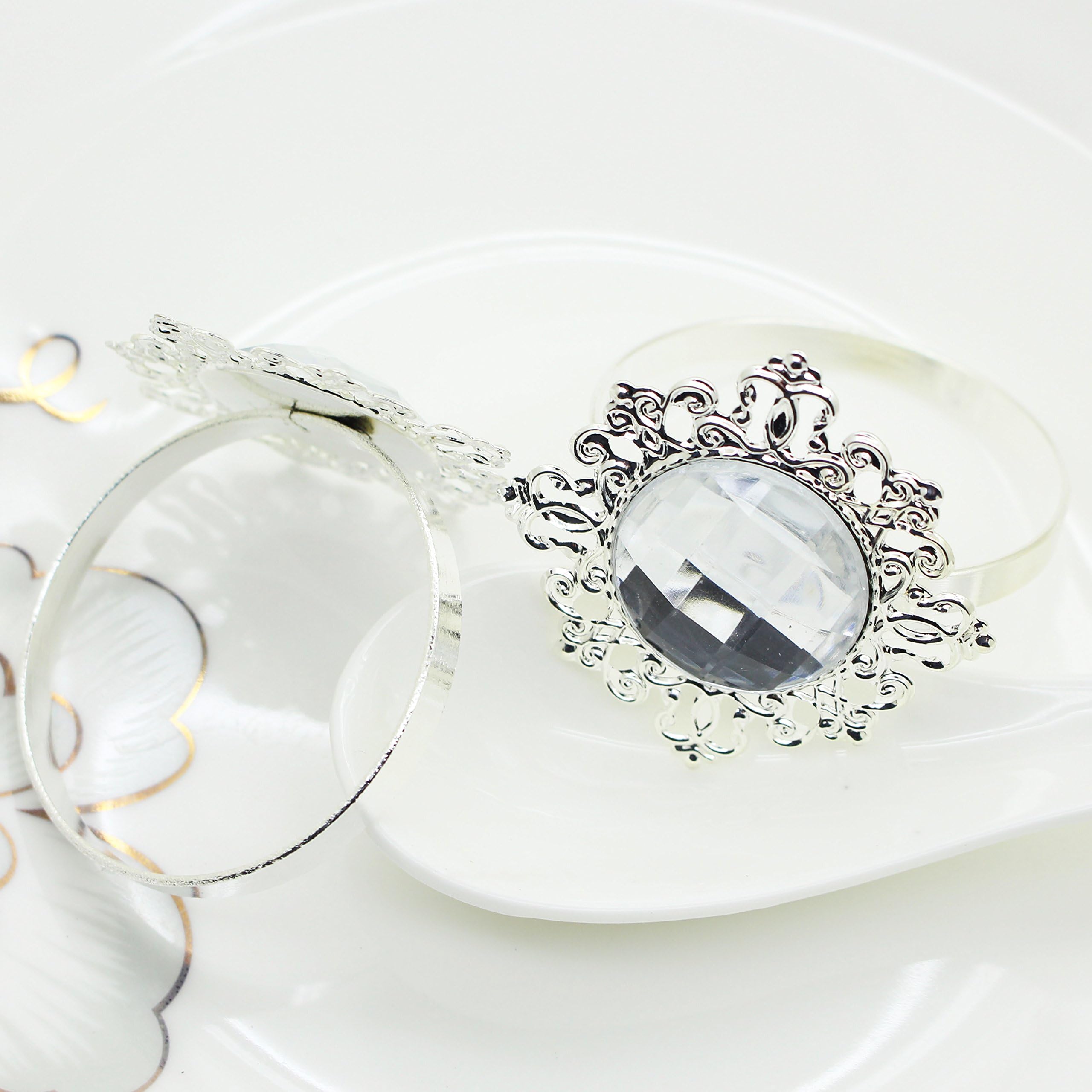 Hot 12pcs White Acrylic Iron Serviette Holder Napkin Ring Silver Party Entertain Wedding Napkins Cloth Decorative Deduction Table Banquet Dinner for Christmas Table