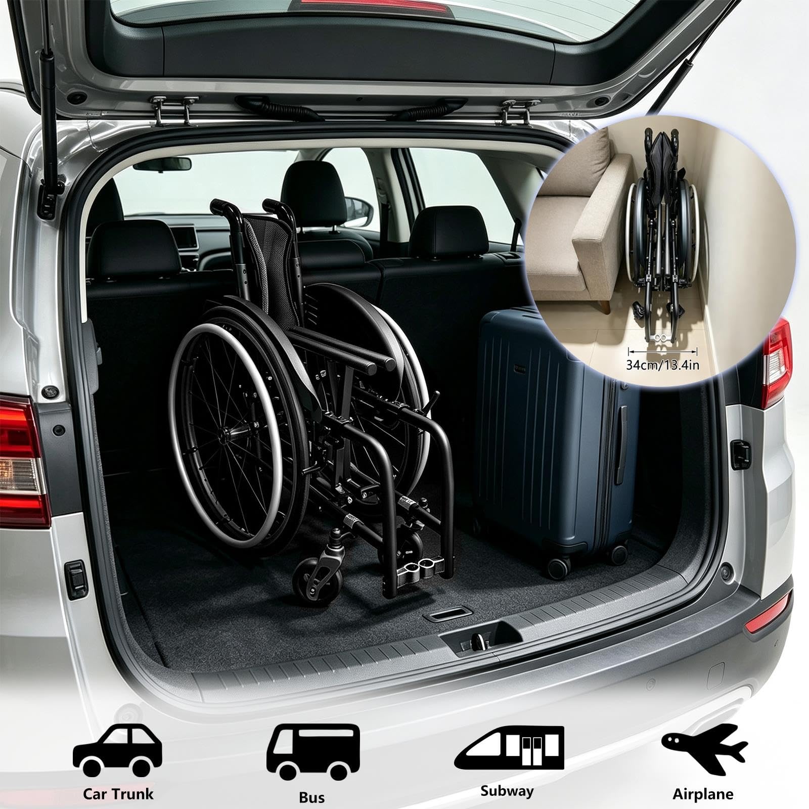 Silla de ruedas deportiva ligera todo terreno, silla de ruedas plegable