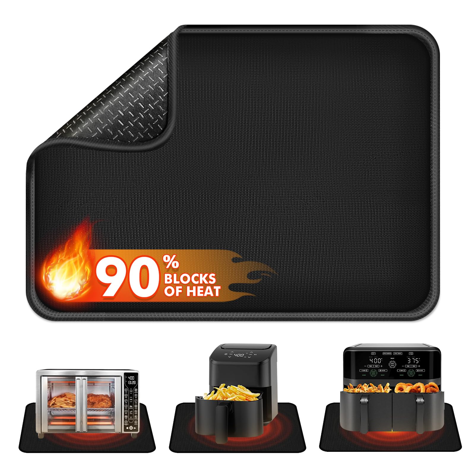 Non-slip Air Fryer Mats for Countertop, 2mm Thick, 14x12 in, Black