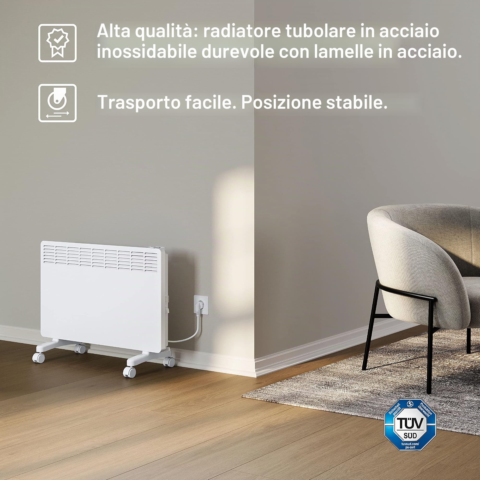 STIEBEL ELTRON Riscaldamento elettrico da terra per circa 25 m², certificato TÜV, riscaldamento a convettore con regolazione elettronica, 2 kW, risparmio energetico, display LCD, ruote, 204451