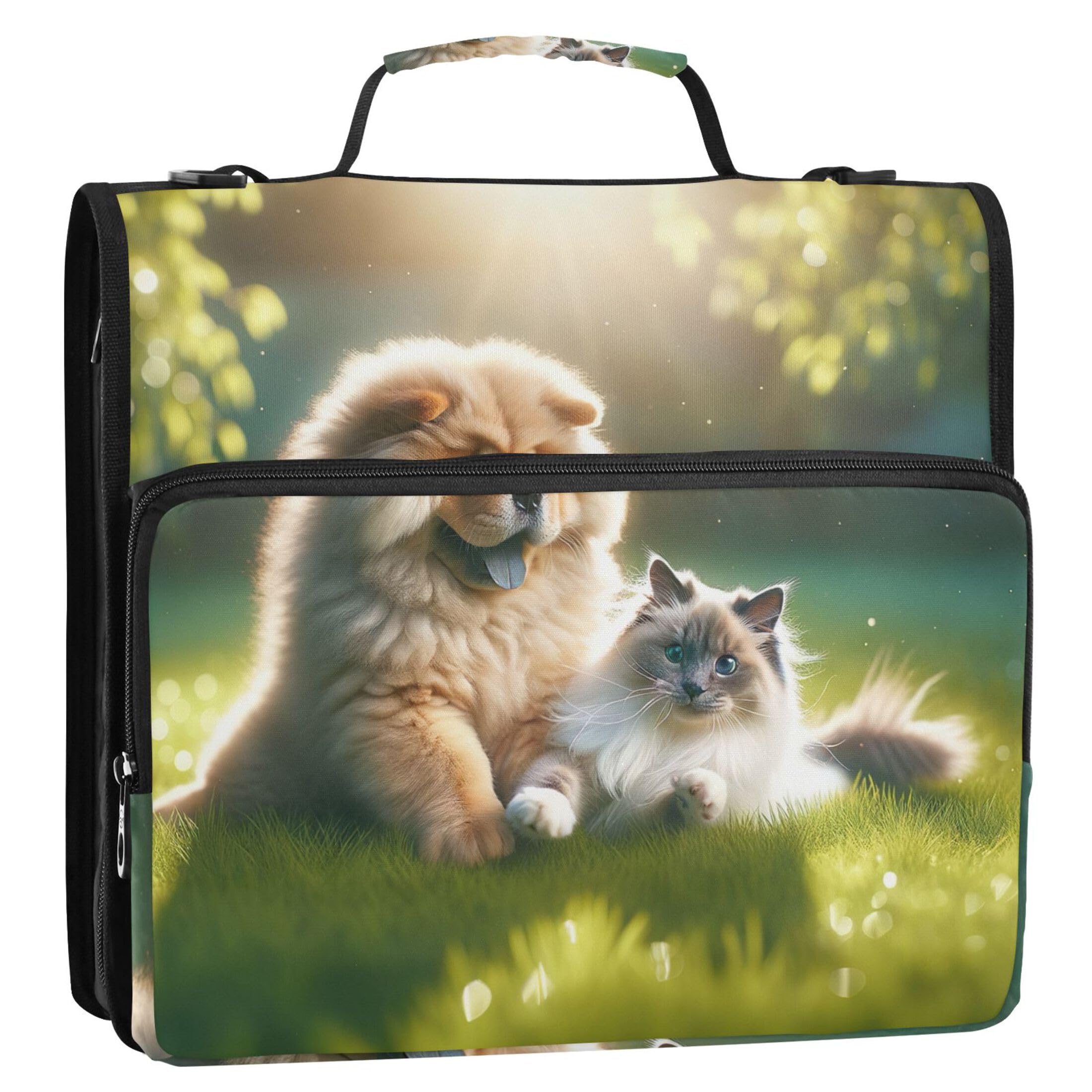 Cute Zipper Binder Organizer 1 1/2 Inch 3 Ring Binders D Ring Chow Chow Dog Cute Cat Portfolio Hold 500 Sheets Holder Binders with Strap Middle School Bag — image 1