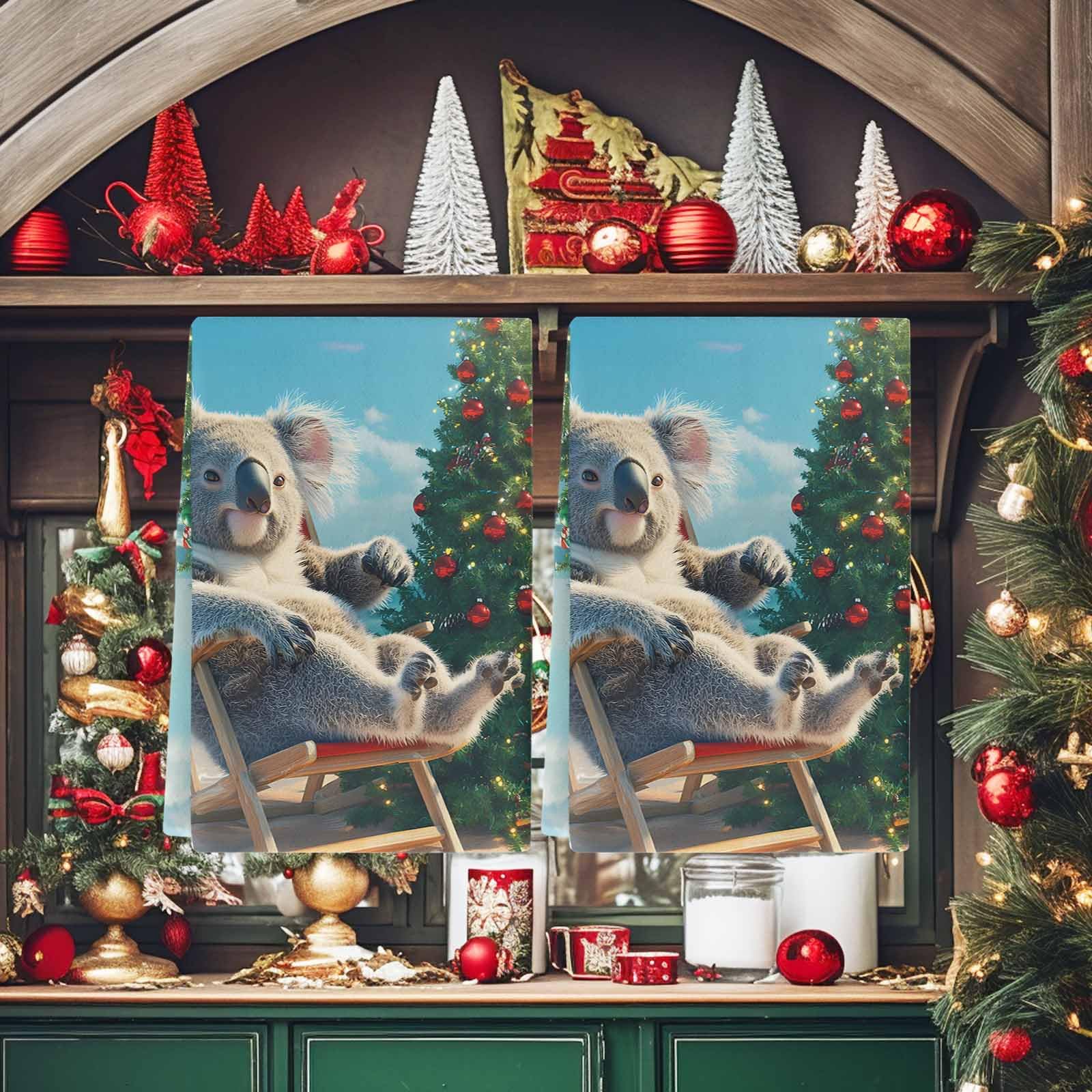 Artwork Store Merry Christmas Tree Koala Seaside Beach Kitchen Towels 2 Pack Absorbent Cotton Dishtowels Bar & Tea Towels Set,18x28 Inches Ultra Soft Hand Towels Quick Drying Dishcloth