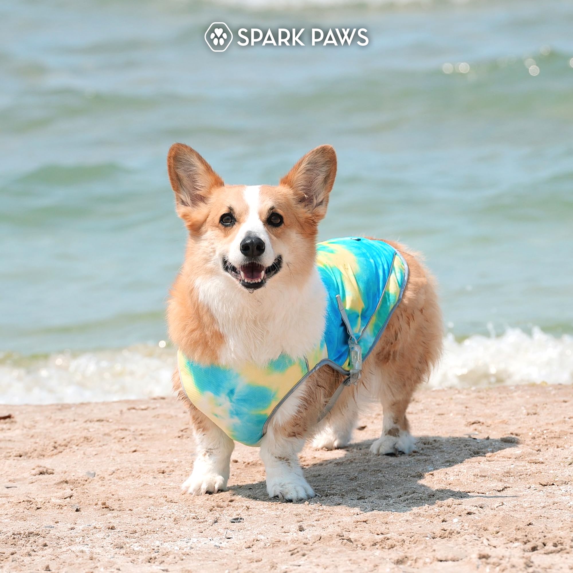 Spark Paws Gilet rafraichissant pour chien - Soulage la chaleur d'été - Léger - Protection solaire SPF 50 - Tempête tropicale - Taille 2XL