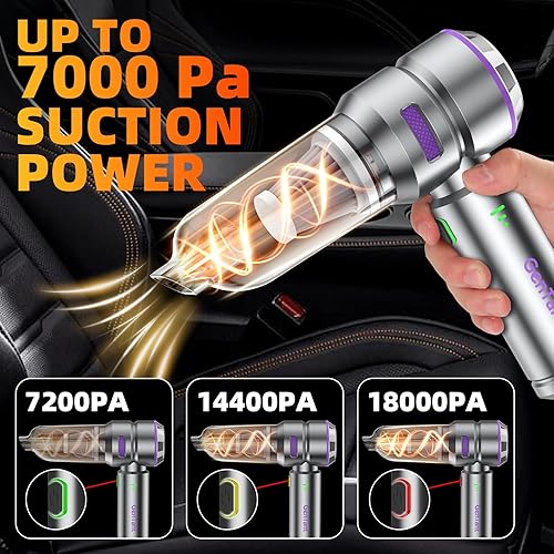 Miniatura 5 de Aspiradora portátil inalámbrica para automóvil, 18000 PA, aspiradora portátil inalámbrica, plumero de aire de alta potencia con motor sin