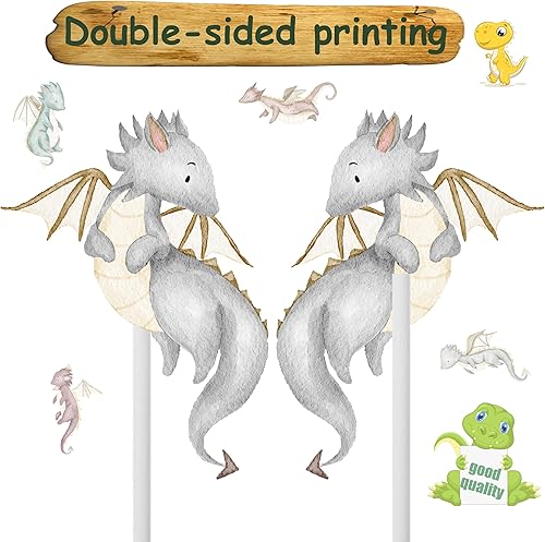 Miniatura 3 de Decoración para cupcakes de fiesta de dragón, 36 piezas con temática de dragón, decoración de fiesta de cumpleaños de dragón, decoraciones de pastel