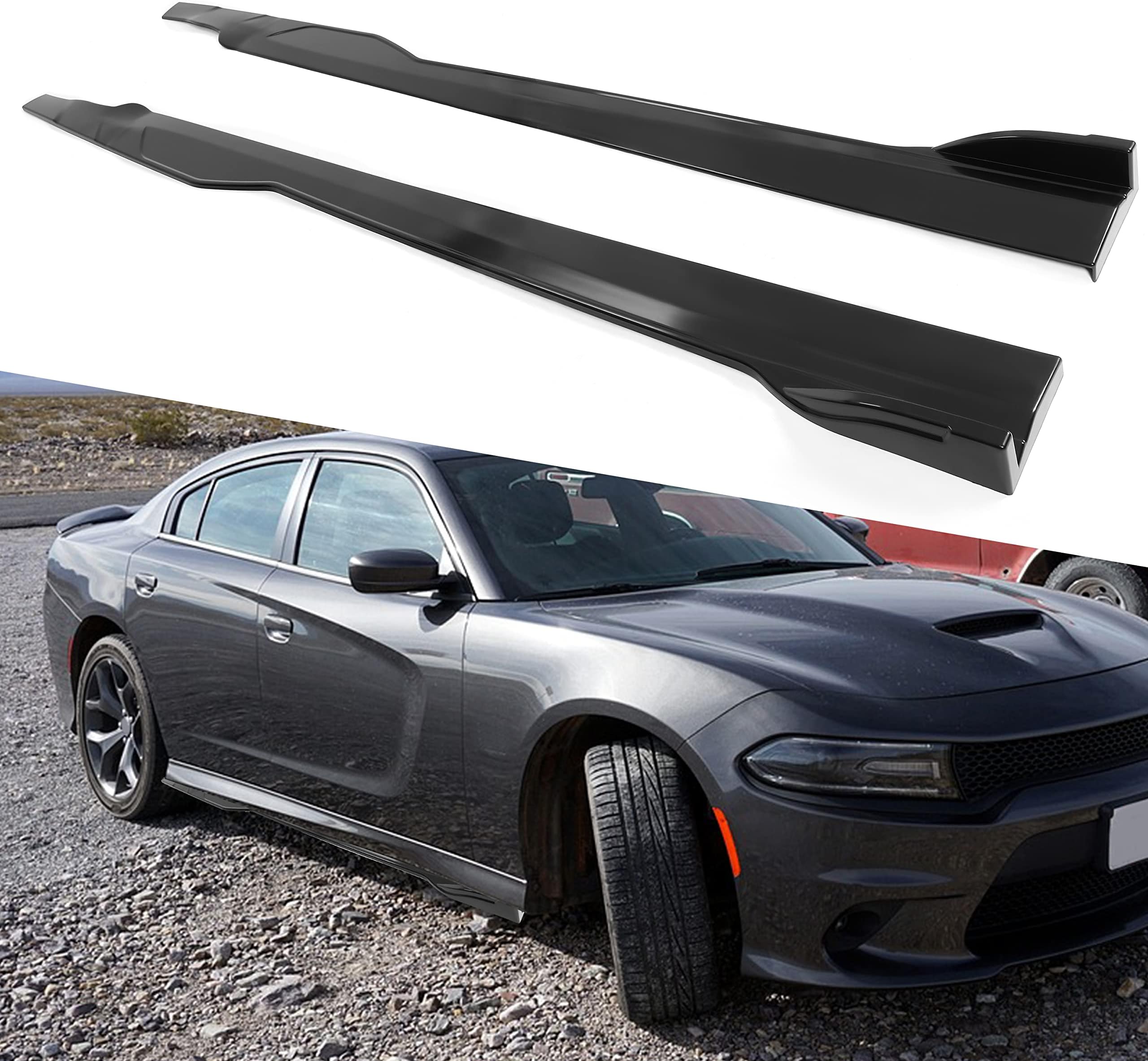 HECASA Side Skirts Body Kit Replacement Compatible with 2015-2023 Dodge Charger SRT Black Pair Rocker Panels Guard Side Extension Splitter