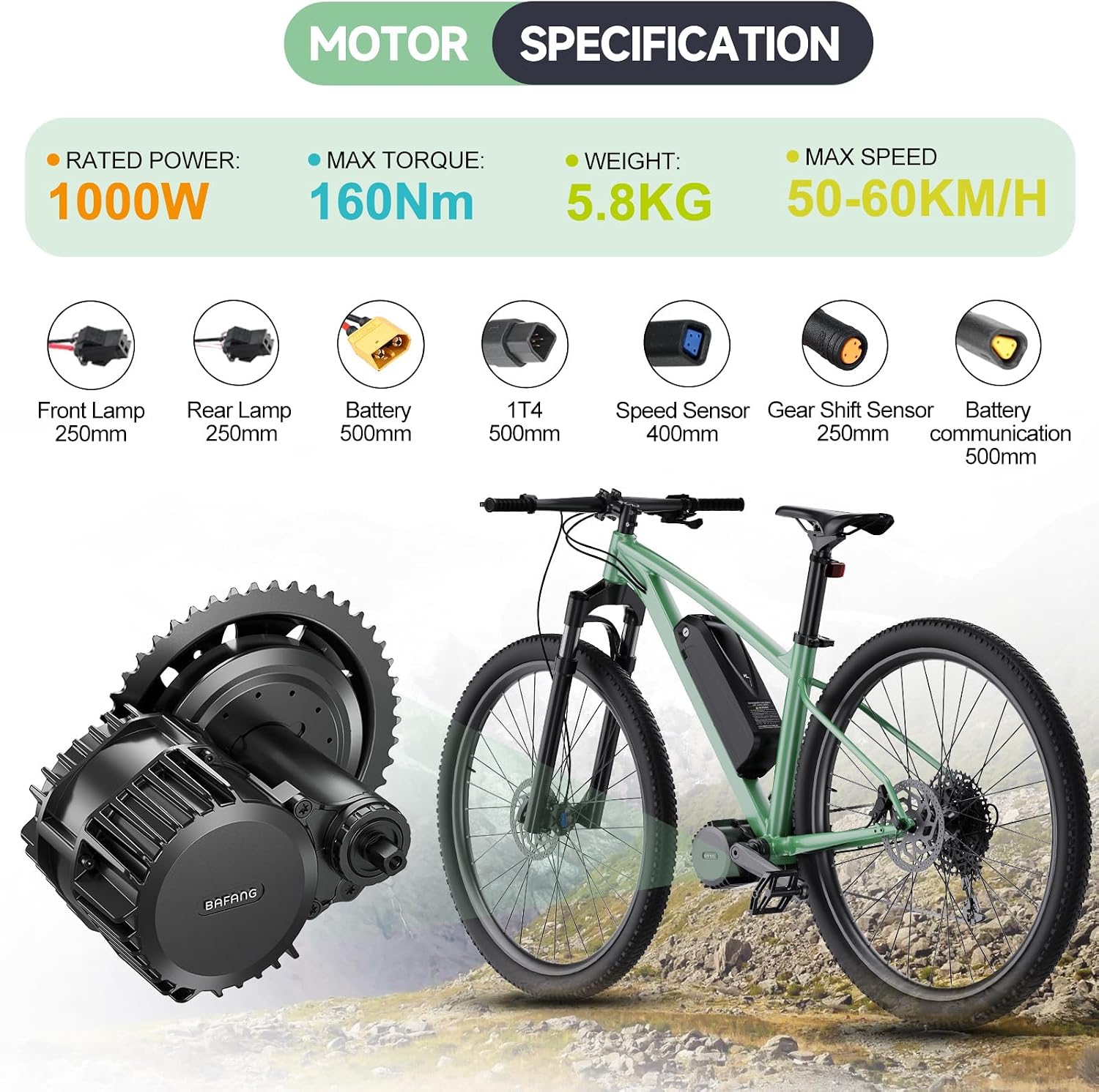 BAFANG BBS-HD CAN Bus Programmable Mid Drive Motor Kit, 1000W 48V/52V Electric Bike Conversion Kit, Fits 68-120mm BB Mountain Bikes, with VD03 Display (Battery Optional)