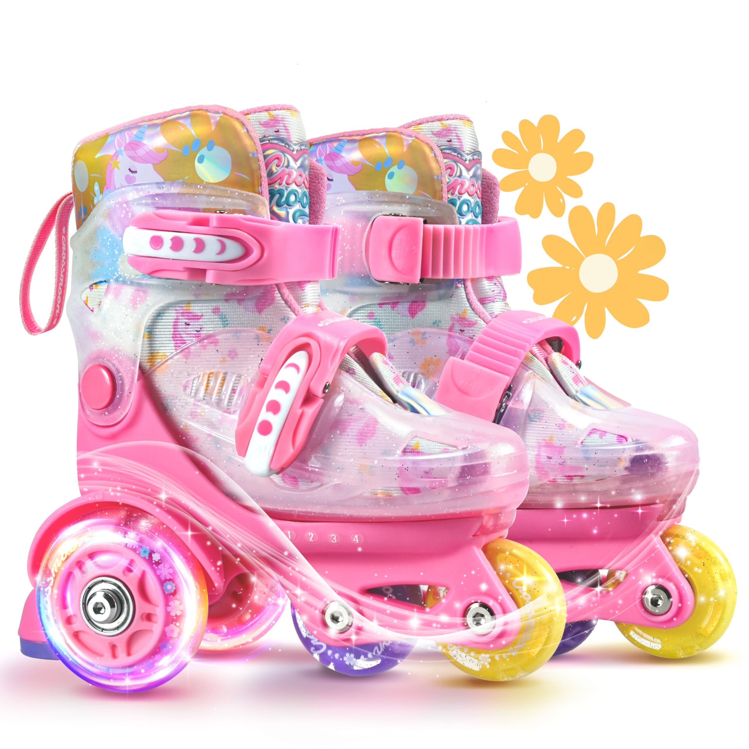 Unicorn Toddler Roller Skates, Kids Training Safety Tripple Protection Roller Skates with 4 Adjustable Sizes, Fun Light-Up Wheels, Little Girls' Fancy Gift