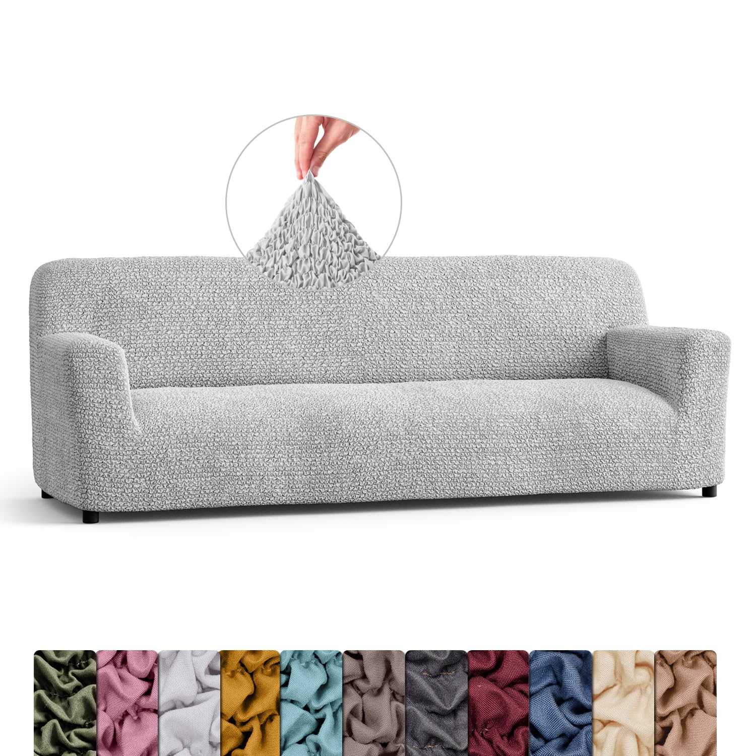 Menotti 3 Seater Couch Cover - Sofa Cover - Sofa Protector - Soft Polyester Fabric Slipcover - 1-Piece Form Fit Stretch Elastic Stylish Furniture Cover - Microfibra - Grey (3 Seater) — view 27