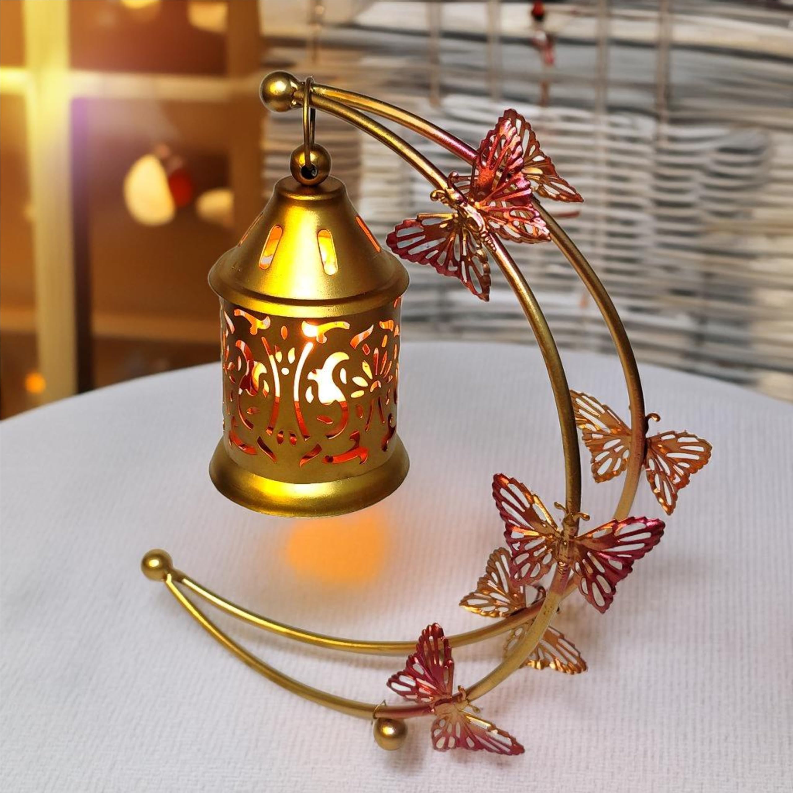 Rakhi Gift for Sister Rakshabandhan Gift Metal Lantern Lamp with Stand Tealight Holder for Living Room Decor (7x2 Inches)-image-40