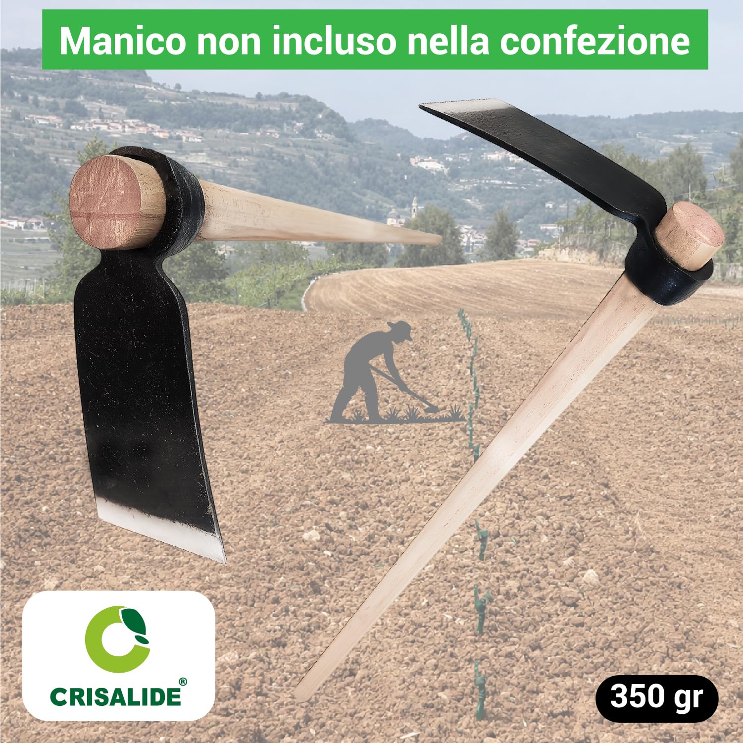 CRISALIDE Azada forjada sin mango 350 g – Azada de huerto y jardinería de acero, orificio Ø 3 cm, ancho 8 cm, ideal para desmalezar suelo y deshierbe