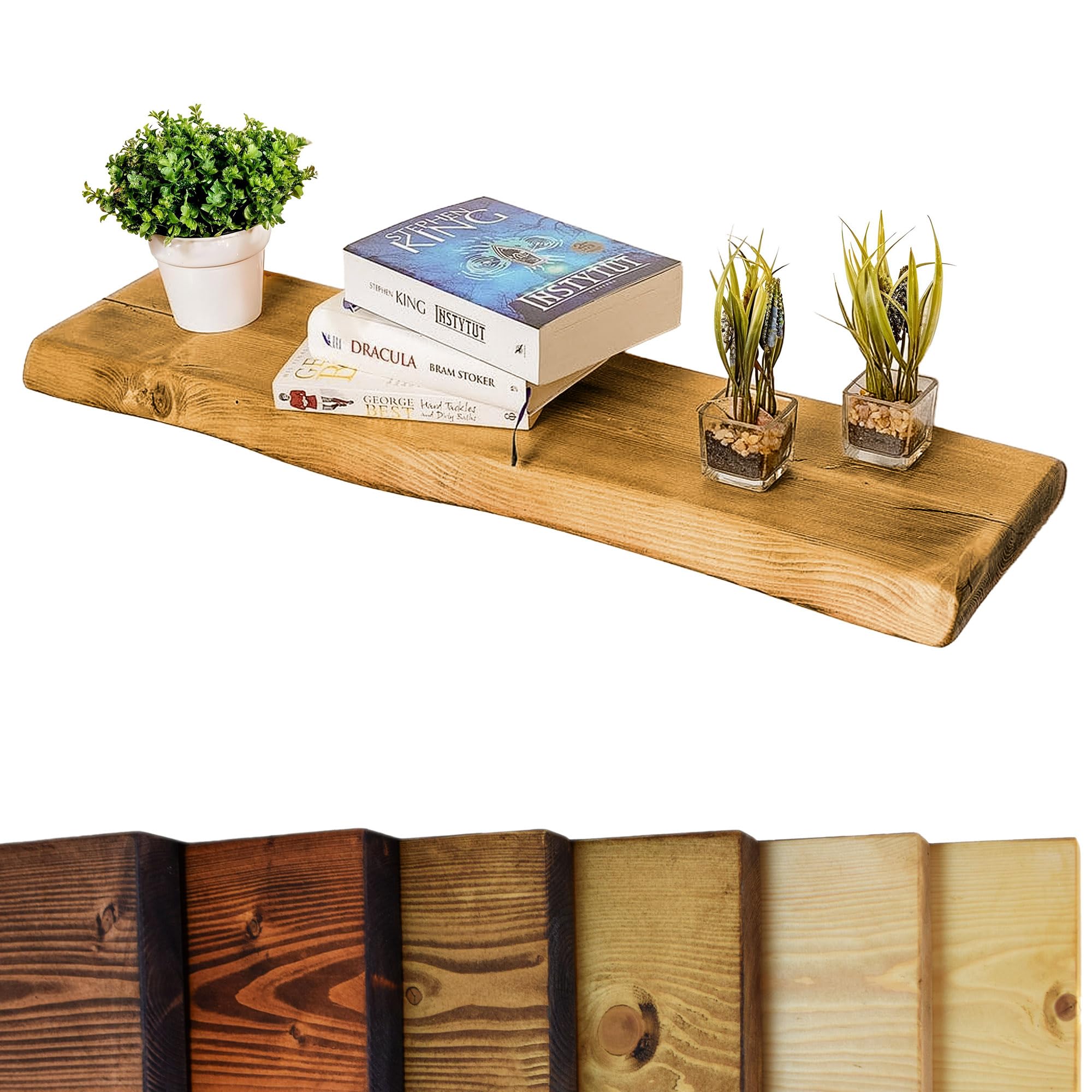 Waney/Live Edge Chunky Rustic Floating Shelf 9x2, Dark Oak, 60cm