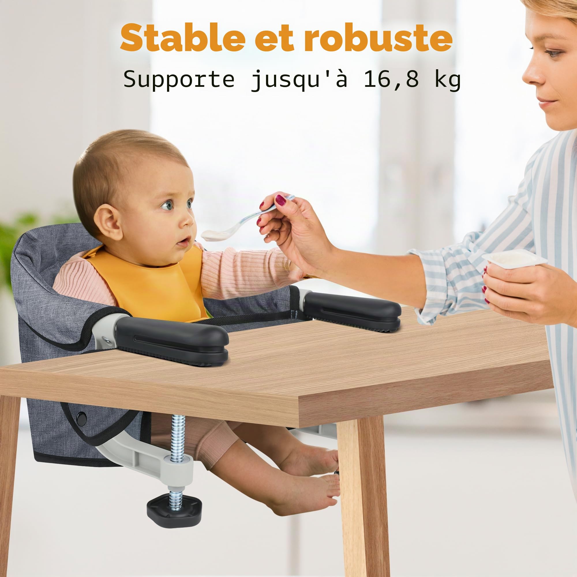 Toogel Siège de Table pour Bébé, Chaise Haute Portable Pilante avec Harnais de Sécurité, Chaise Enfant de Table avec Sac de Transport pour Maison et Voyage (Gris)
