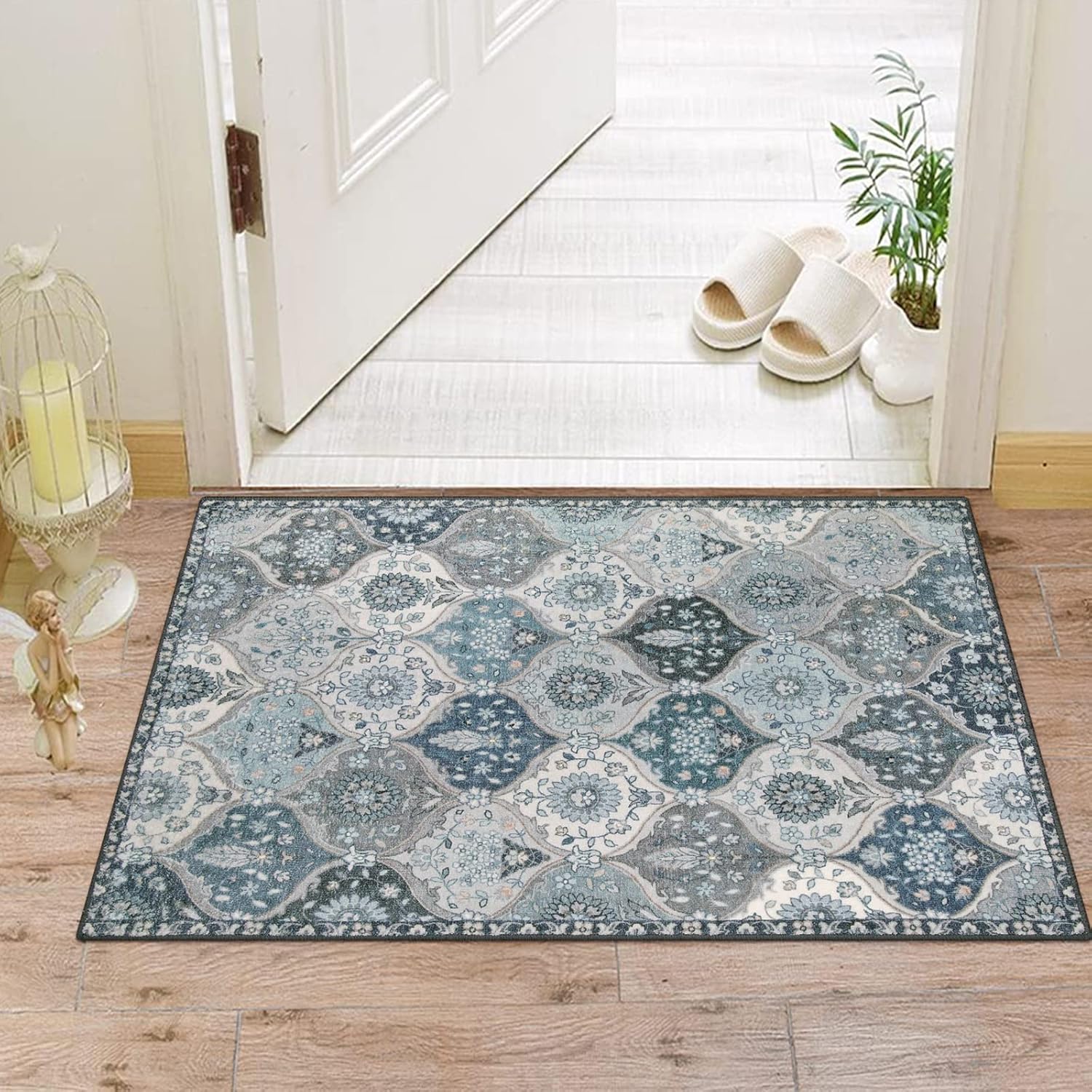 Lahome Moroccan Trellis Front Door Mat Indoor Entrance, 2x3 Rugs for Entryway Non-Slip Washable Indoor Door Mat, Oriental Accent Small Rug for Kitchen Bedroom Bathroom, Blue - Image 6