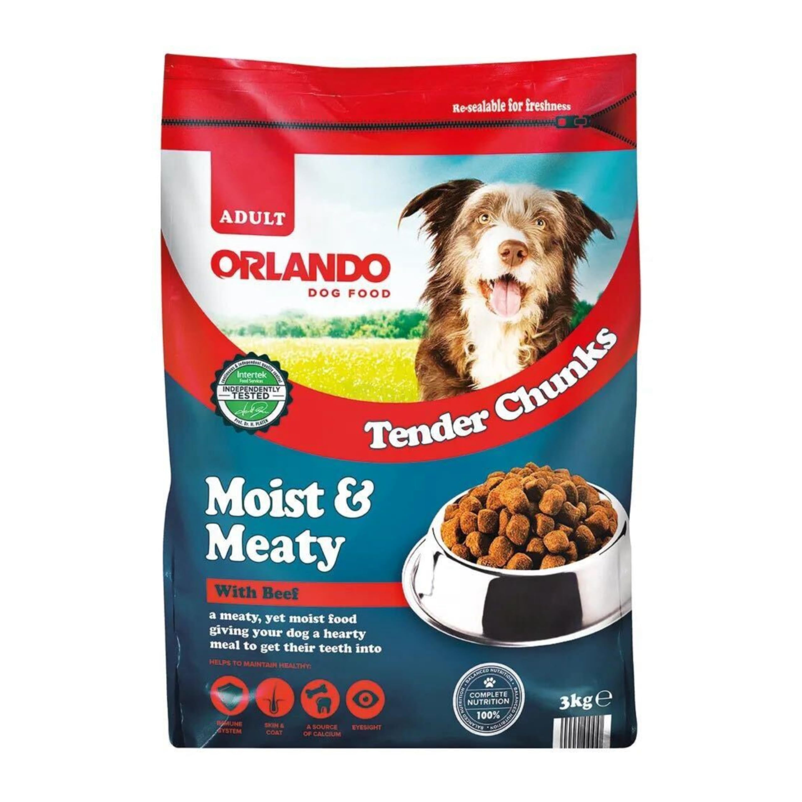 Ark future Orlando Moist & Meaty Complete Dog Food – 3kg | Tender Chunks | Adult Dog Dry & Moist Mix | 100% Complete Nutrition (3kg, Beef)