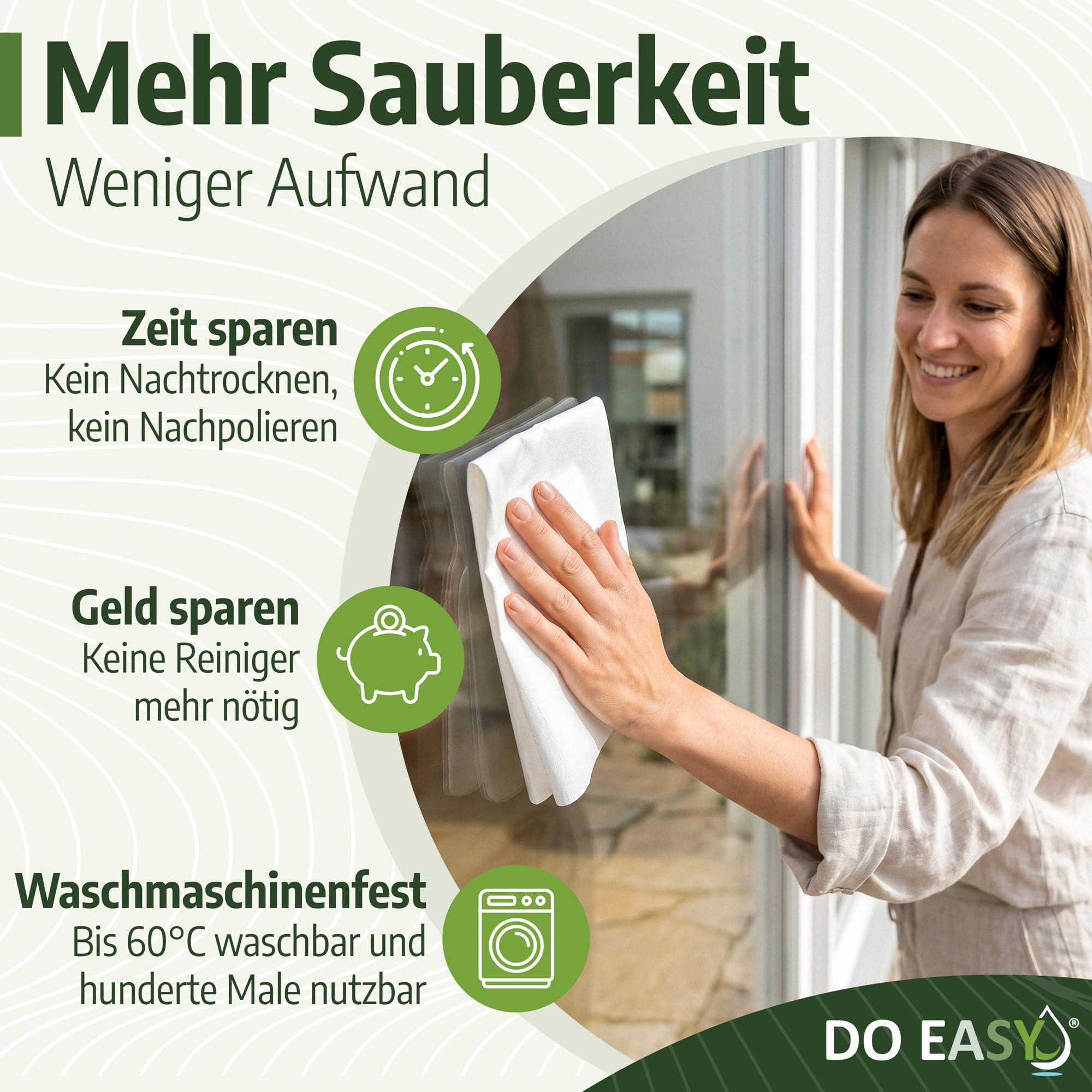 DO EASY Mikrofasertuch 5er Set – Streifenfreies Reinigungstuch für Fenster, Spiegel & Glas – Profituch für Haushalt, Küche, Büro & Auto – Putztuch reinigt nur mit Wasser ohne Chemie