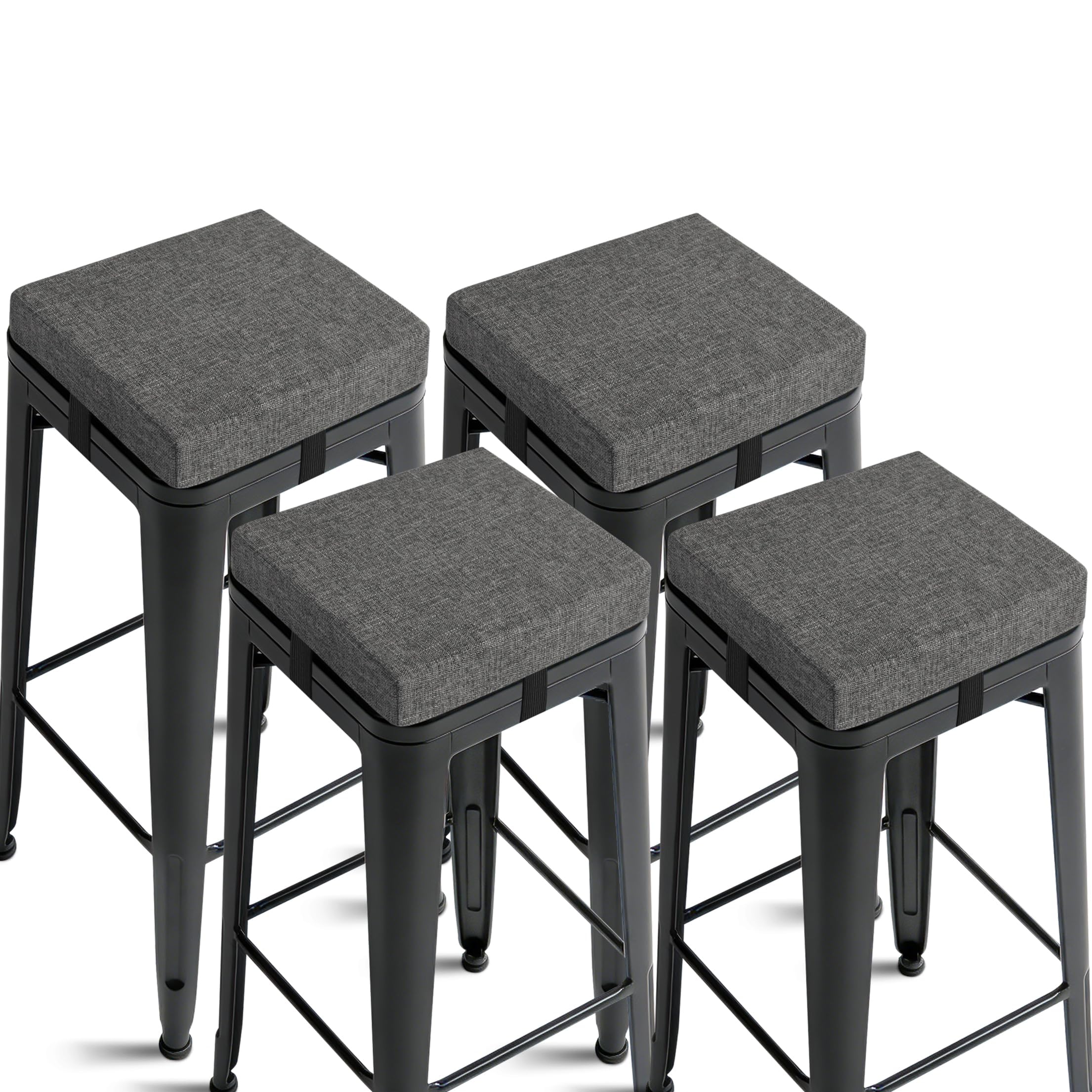FlyGulls 6.5cm Thick Bar Stool Cushions with Ties 30x30 Set of 4 Dark Grey