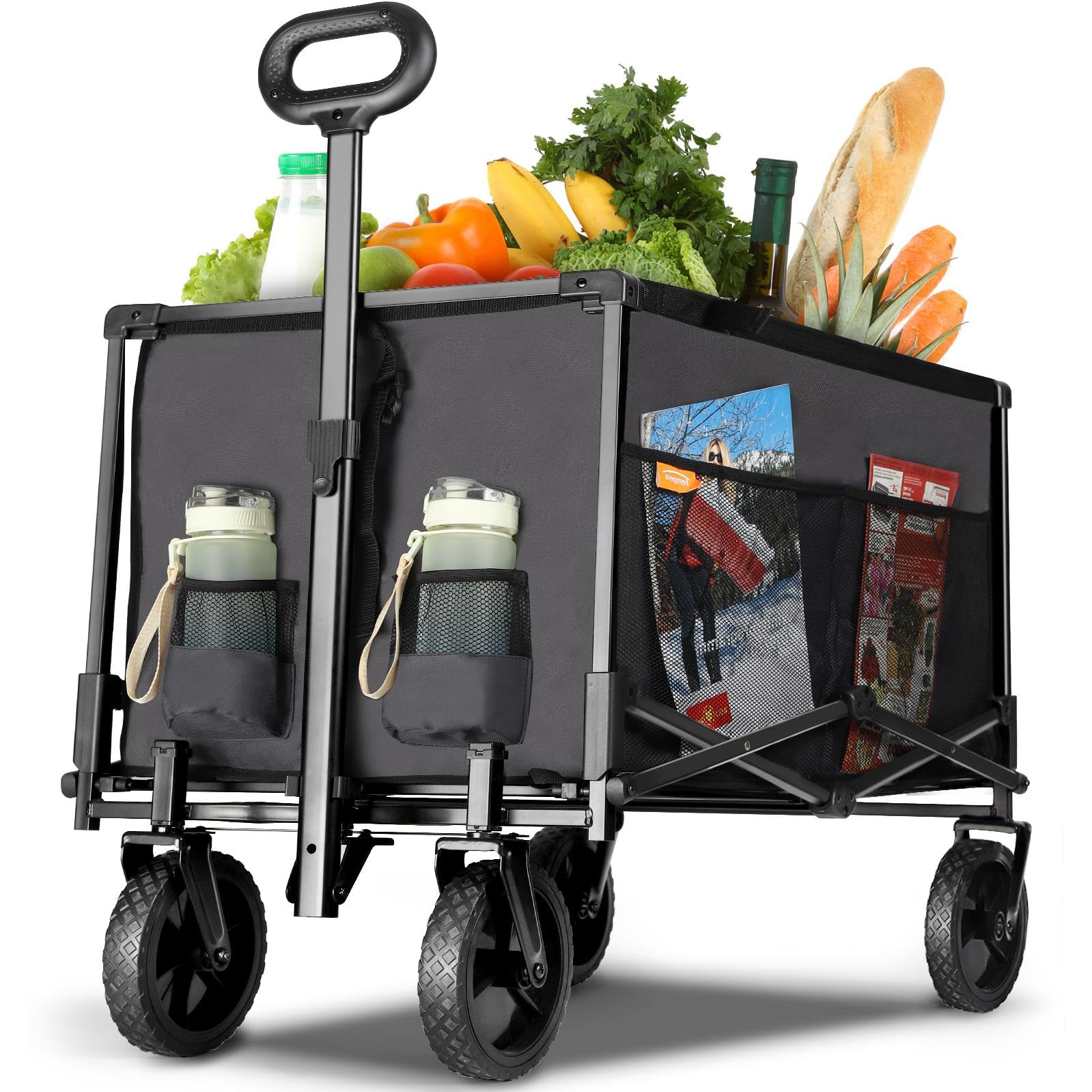 Tempera Collapsible Foldable Wagon with 220lbs Weight Capacity, Folding Wagon with All-Terrain Wheels, Havy Duty Utility Wagon for Sports, Grocery, Garden, Beach, Grey