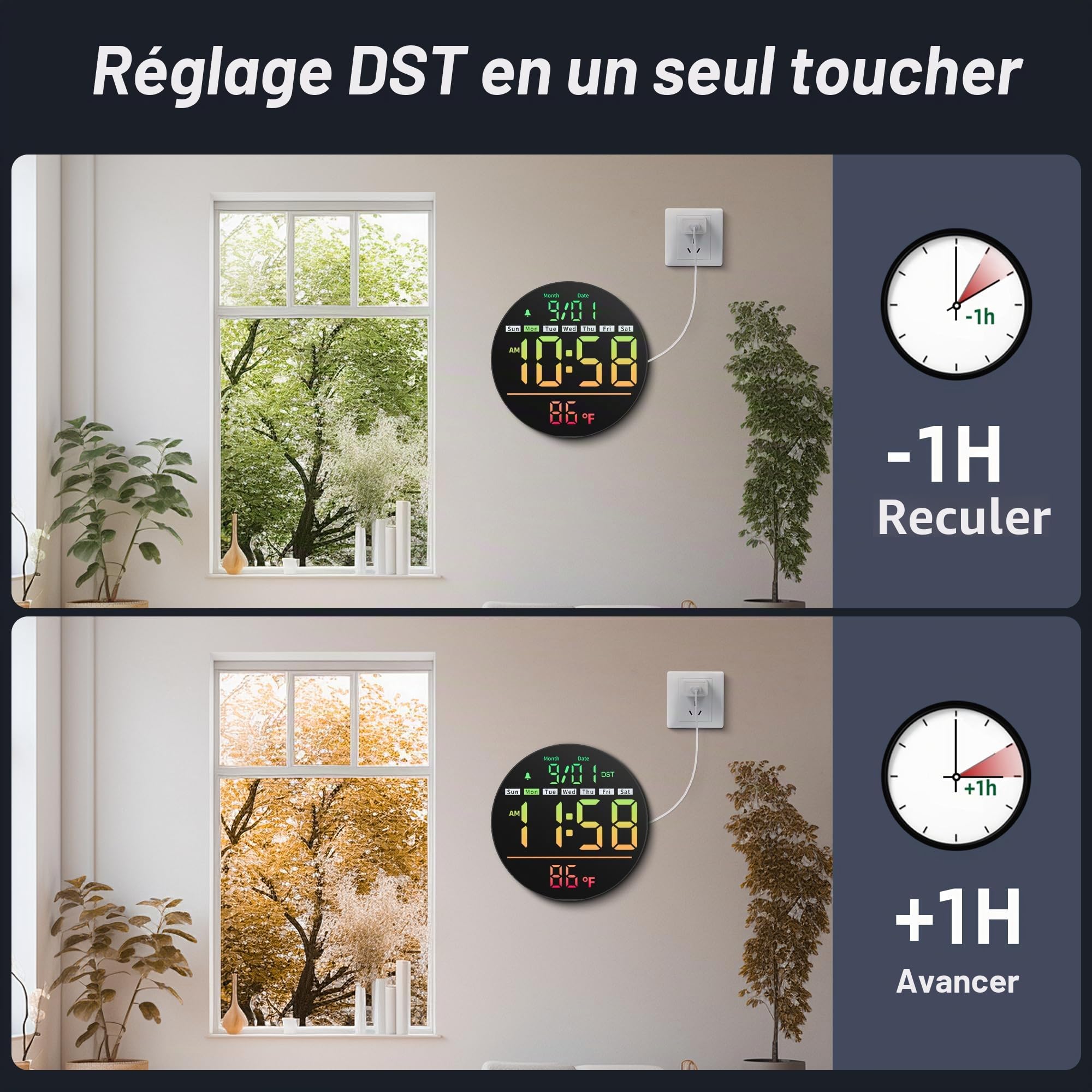 Maxstar Horloge Murale Numérique 8" LED avec Alarme, RGB, Température, Date