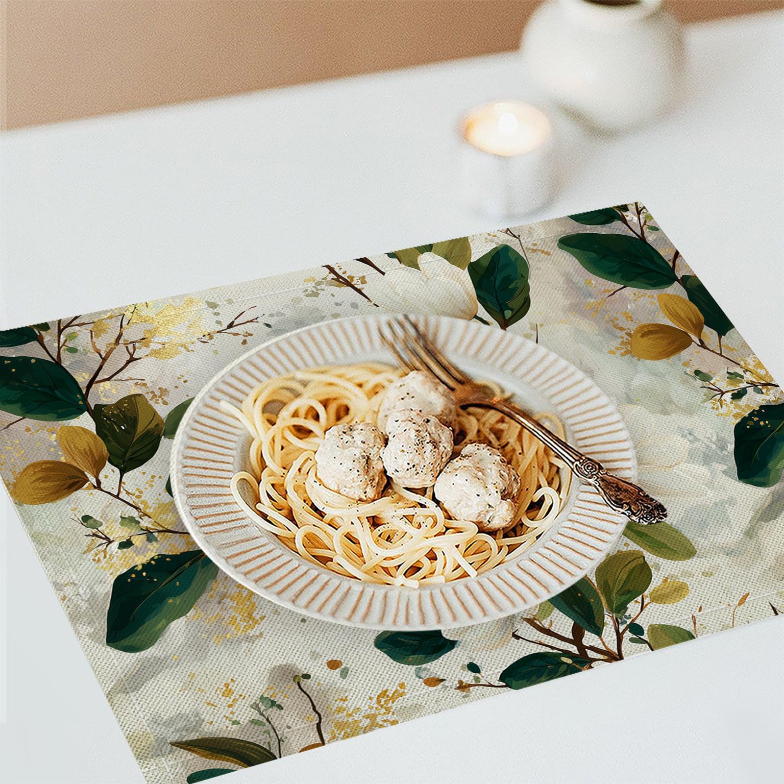 Tovaglietta Americana Acquerello in Cotone Lino Rettangolare - Tovagliette Set di 8 Magnolia Bianca Resistente al Calore per La Cucina, Il L'Ufficio, 30 x 45cm