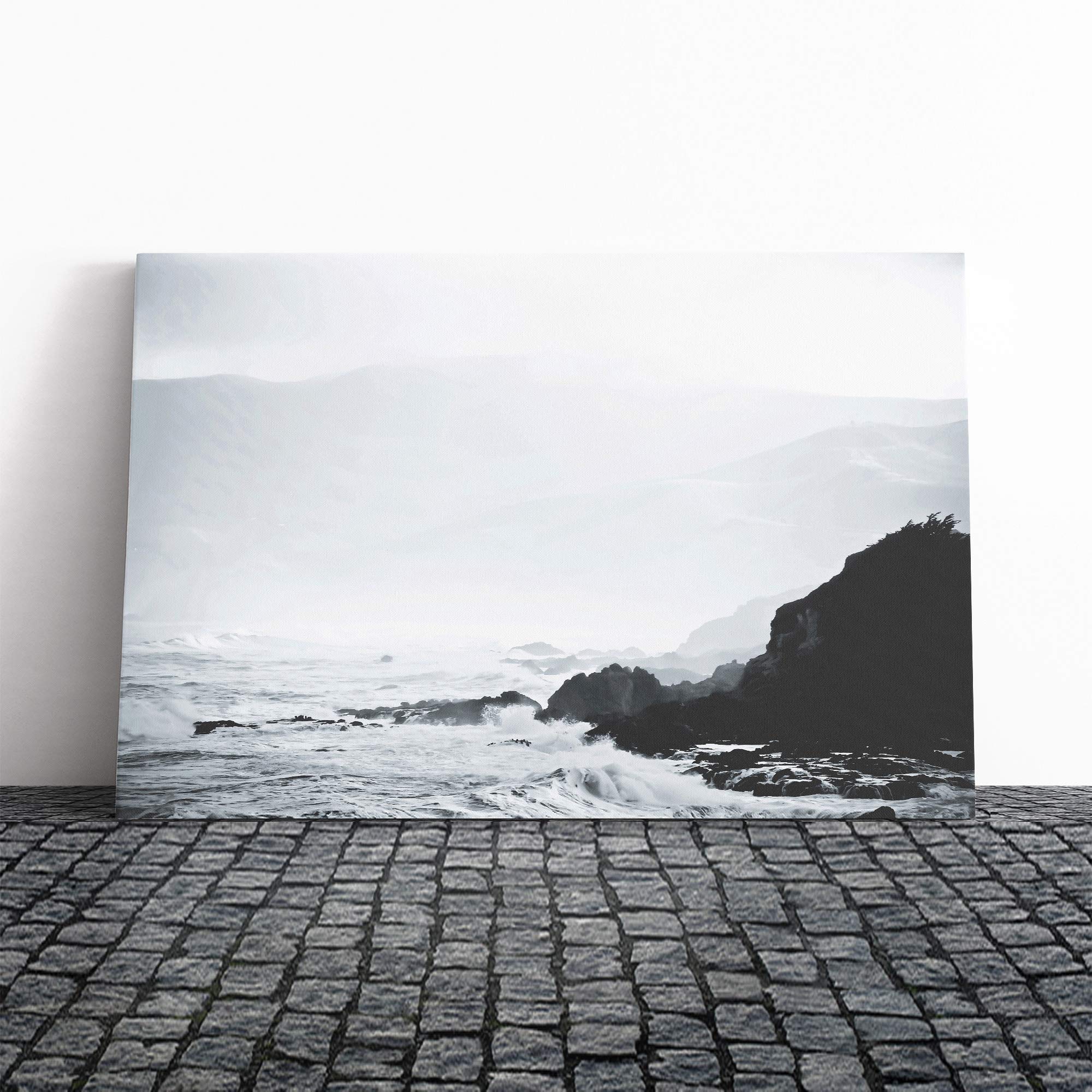 Seascape Fog Canvas Print | Gallery Wrapped 30mm Frame Wall Art | 24x16 inches | Ready to Hang | Modern Seascape Picture | Living Room Bedroom Lounge Office
