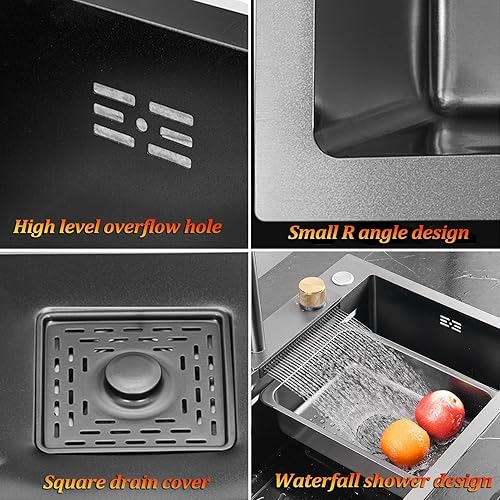 Miniatura 7 de Fregadero de cocina, fregadero de cascada de acero inoxidable, fregadero de barra, fregadero de acero inoxidable 304, con lavaplatos, instalación de