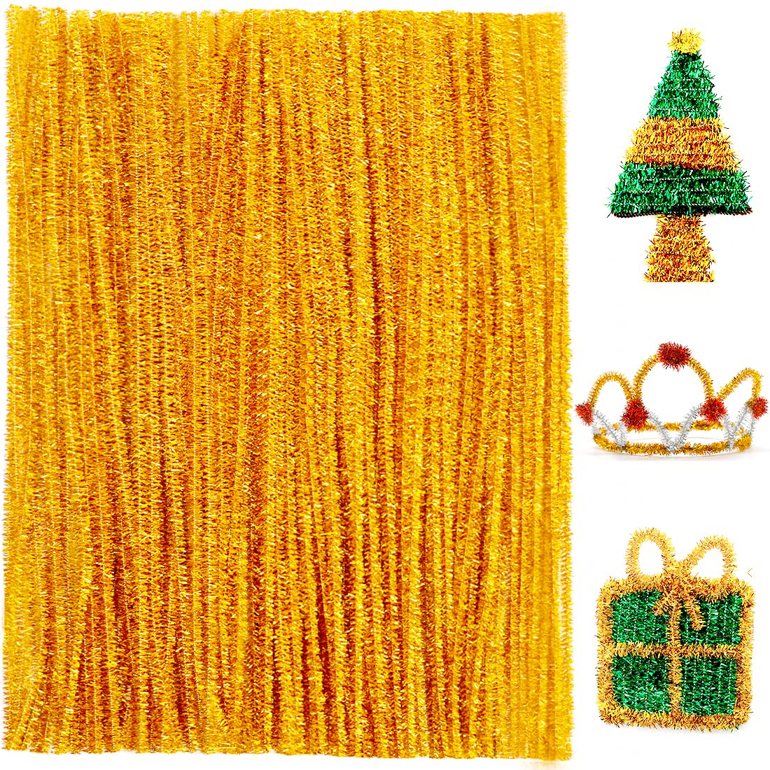 Praisebank Golden Glitter Pipe Cleaners for Crafts, 200pcs, Chenille Stems for DIY Projecets, Arts &amp; Crafts Supplies for Festival Party Decorations