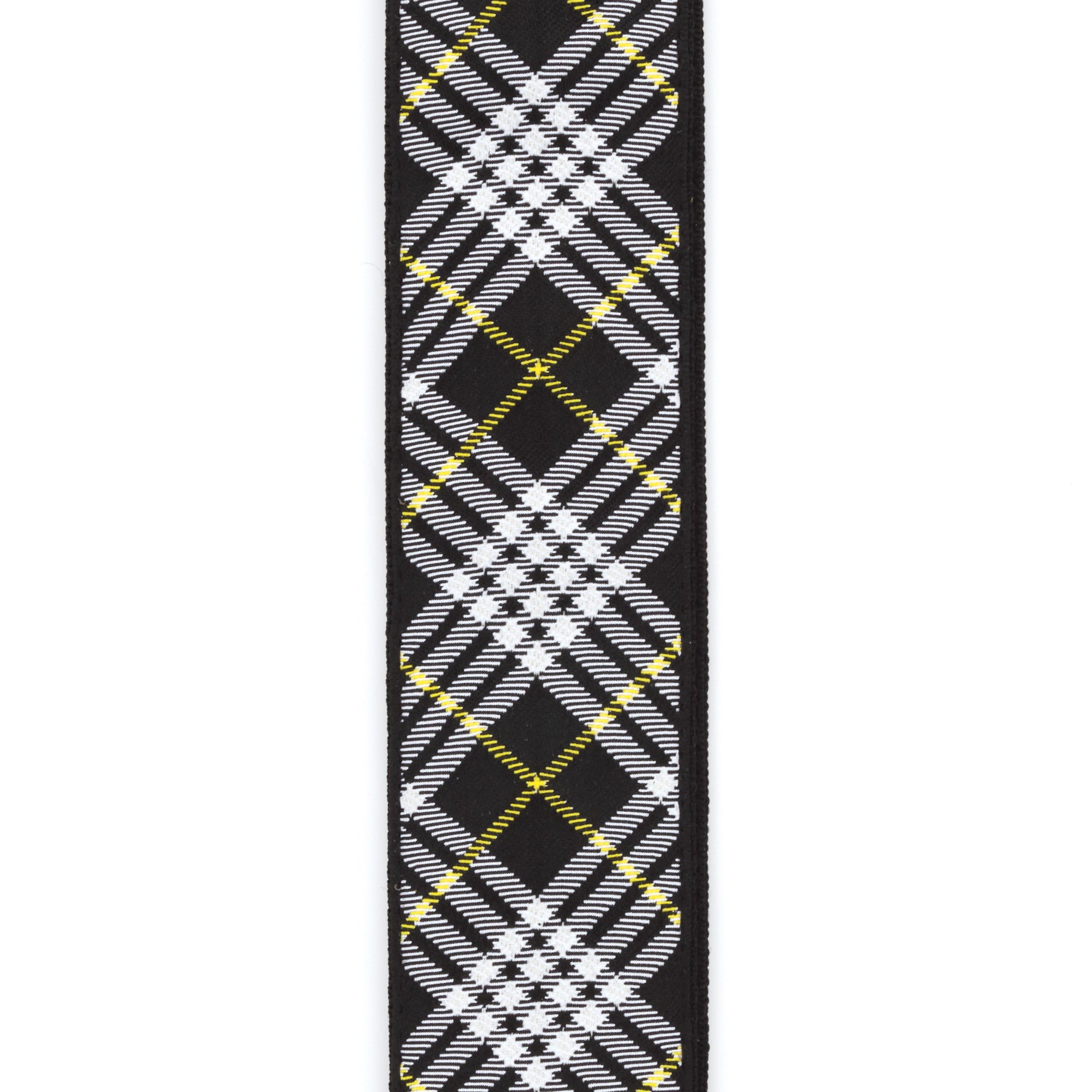 D'Addario Tracolla in tessuto per chitarra, tartan - Nero, bianco e giallo