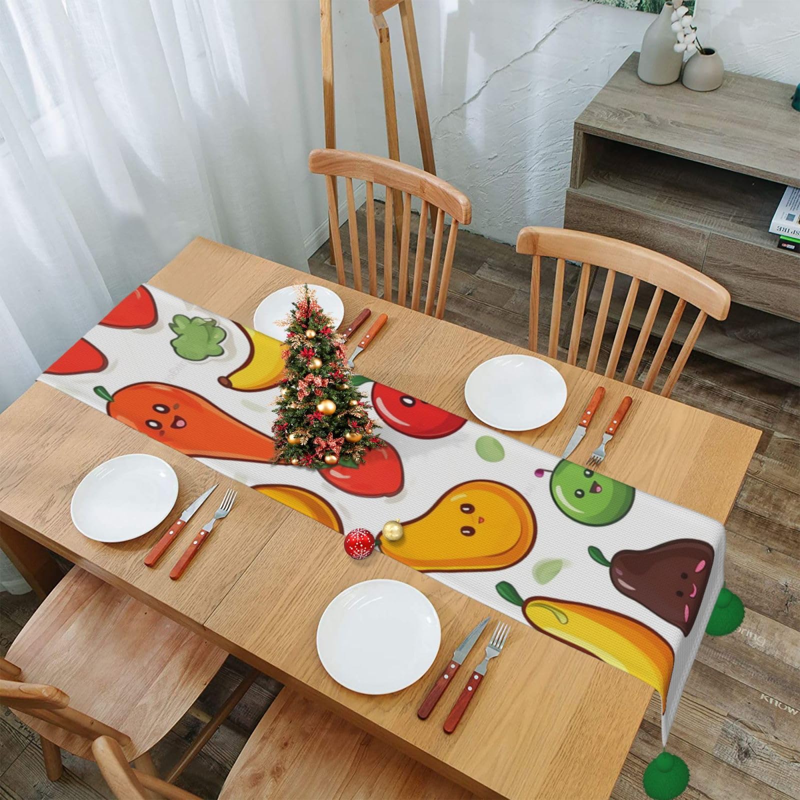 Chemin de table avec franges pour décoration de Noël et repas de fête d'automne rustique 152cm
