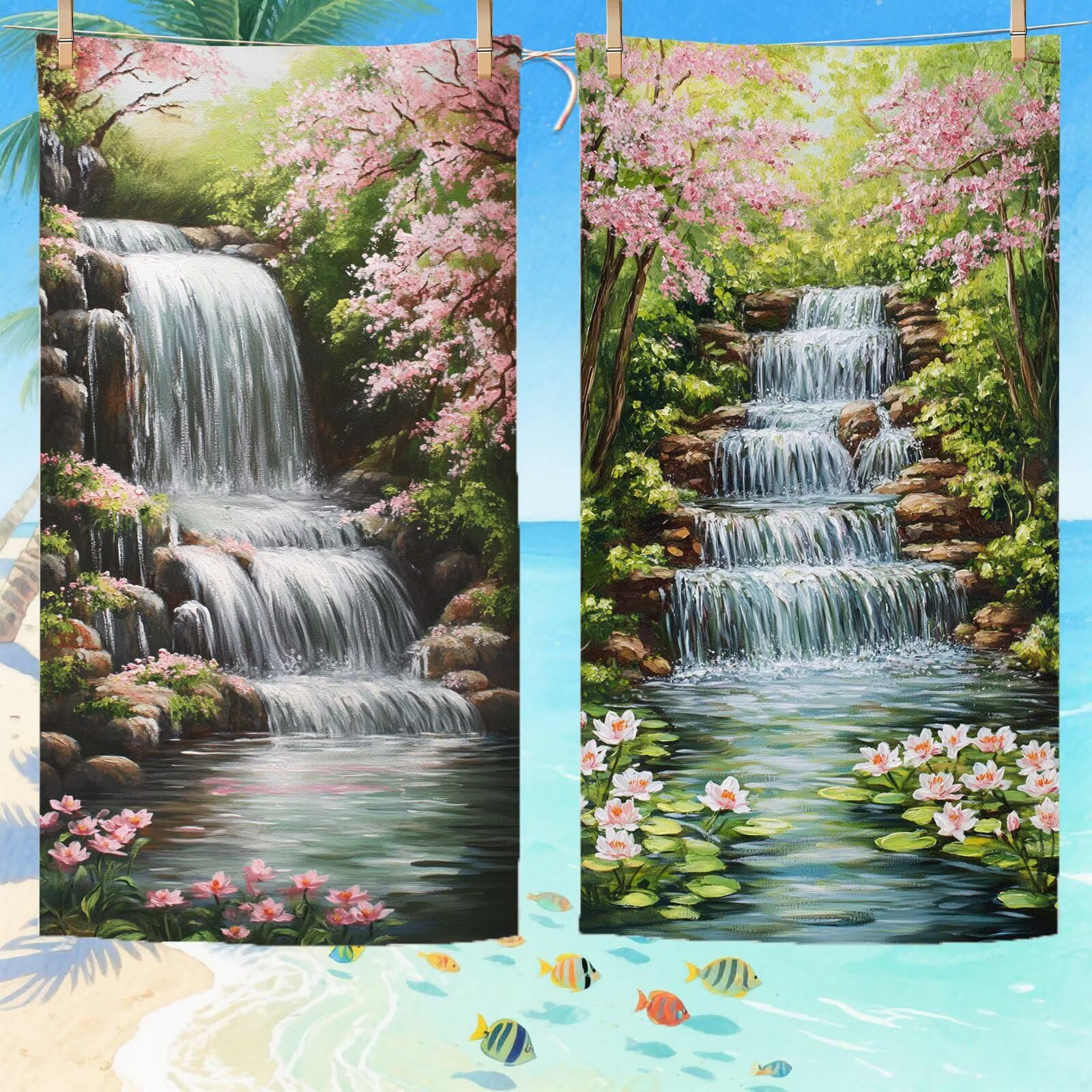 Strandtuch, Mikrofaser Handtuch, Strandtuch xxl 100x200 Sandbeständig, Schnell Trocknend Saunahandtuch Weiches, Absorbierend Kompaktes Badetuch Für Reise Urlaub Camping Strand Zubehör, Landschaft B-30