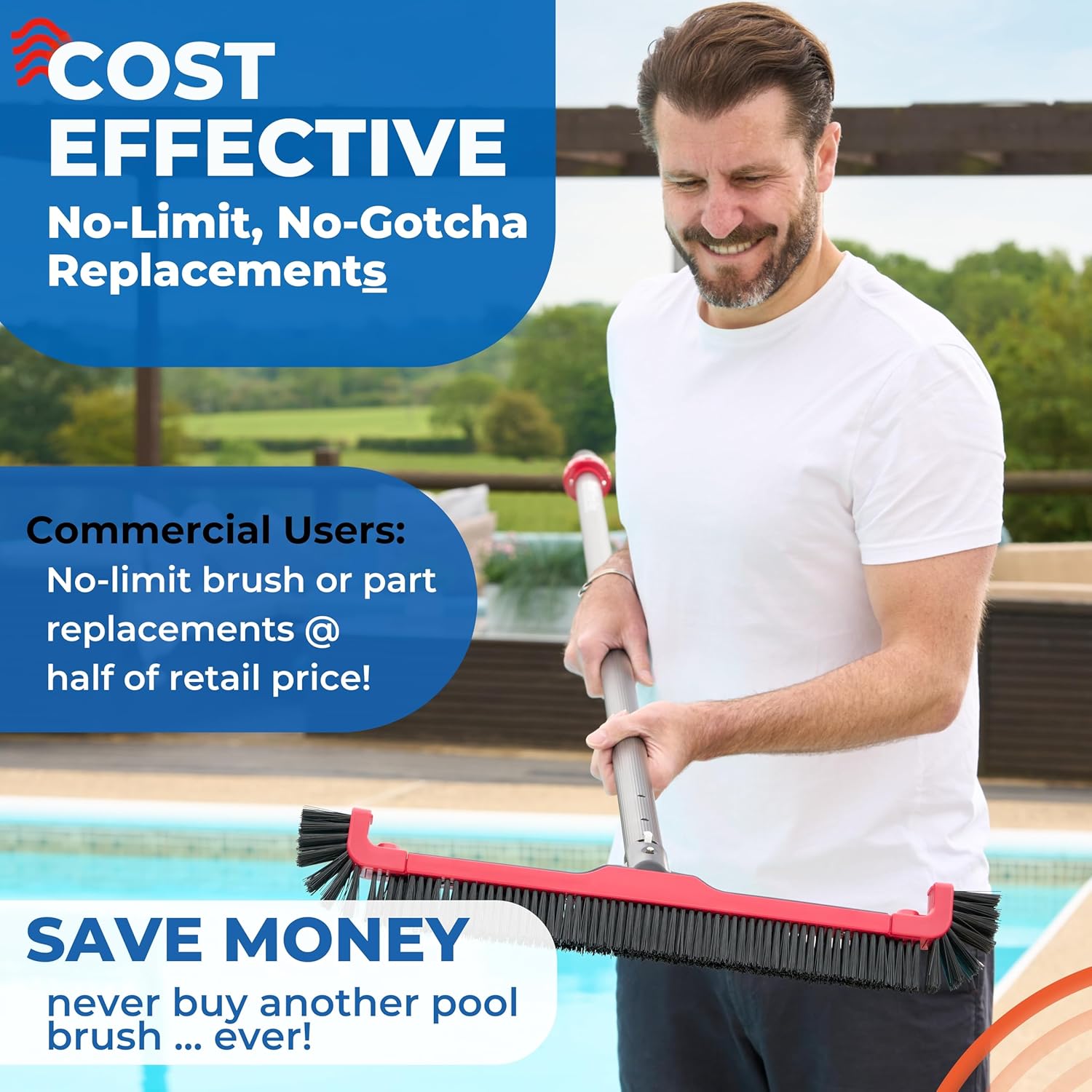 ProTuff 22" Pool Brush Head – Comes Sturdy Bristles, Tough on Algae, Dirt & Grime – Cleans 3X Faster – Extra-Wide Pool Scrubber Brush with Pole Attachment Option - Image 2