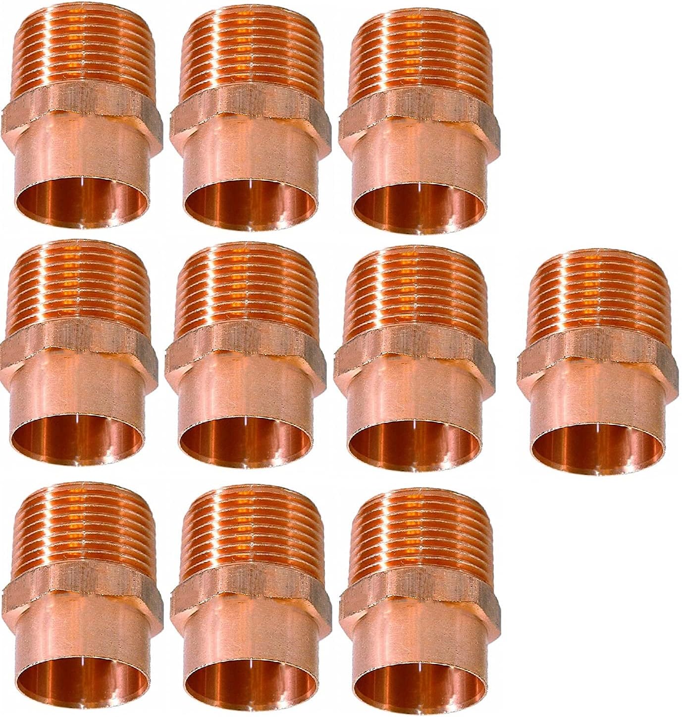 (10pcs) EZFLUID Plumbing 1/2" C X MIP LF Copper Male Adapter Pressure