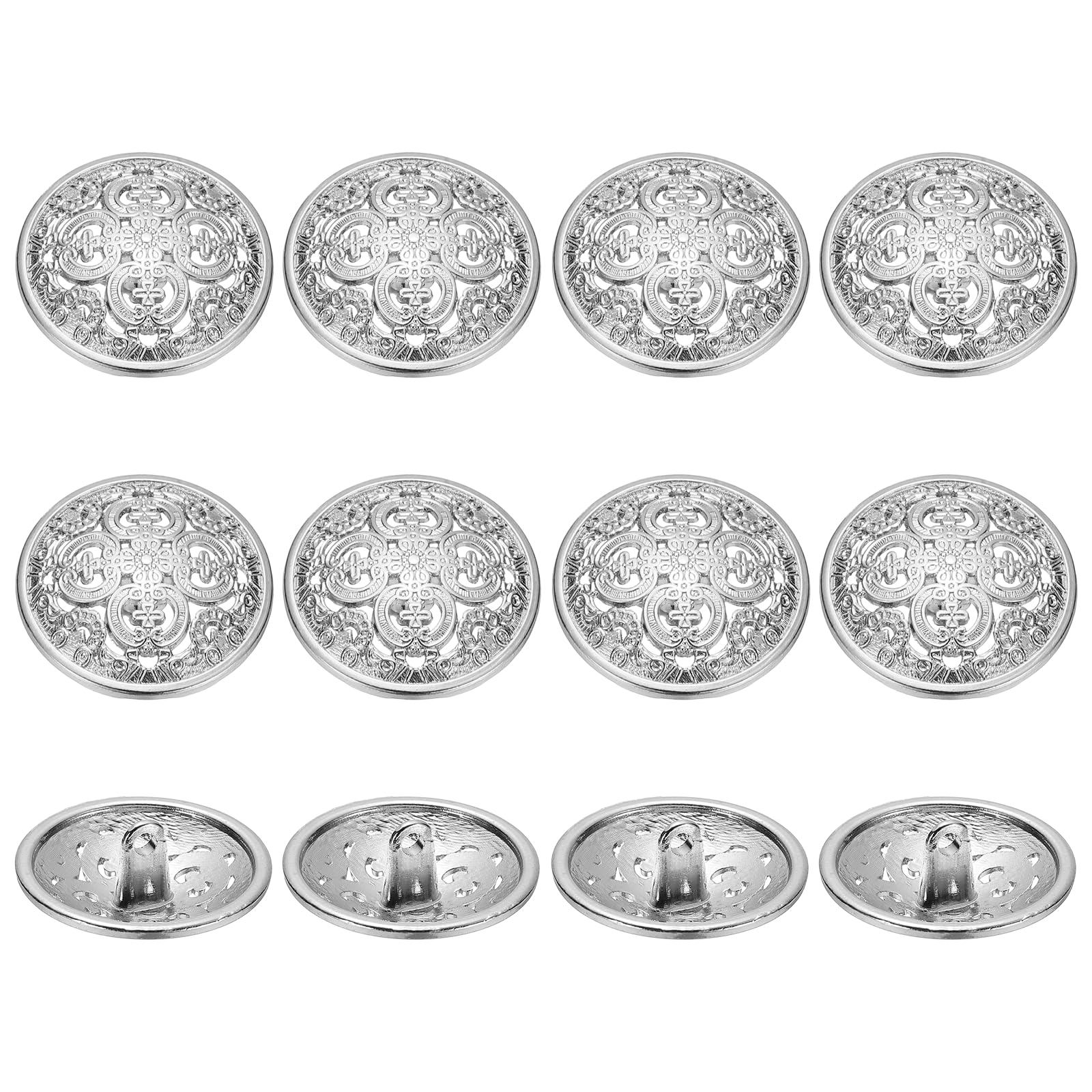 YELARXI Metal Round Hollow Buttons, Retro Hollow Shank Sewing Buttons - Fitting for (Men - Women - Coat - Shirt - Suit - Trousers - Sewing Crafts) 25 mm & 12 Pack & Silver Tone