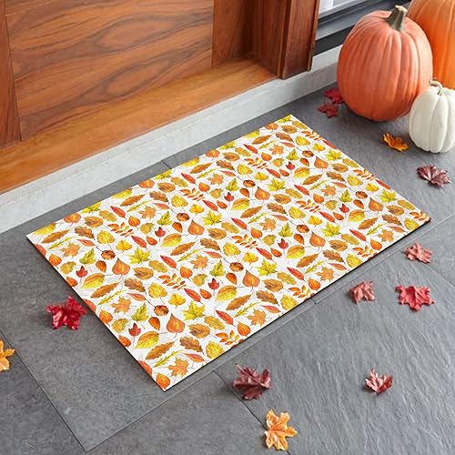 Tapete de puerta para decoración de dormitorio, hojas de arce otoñales, calabazas, temporada de cosecha de otoño, alfombra absorbente para sala de