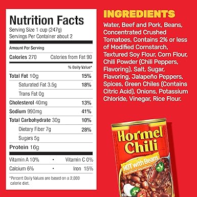 Hormel chili nutrition label