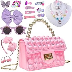 JAZD Pop Its Purse for Girls with Sunglasses, Unicorn Jewelry, Hair Bows & Clips - Little Girls' Princess Pretend Play Toy with Accessories, Ages 3-6