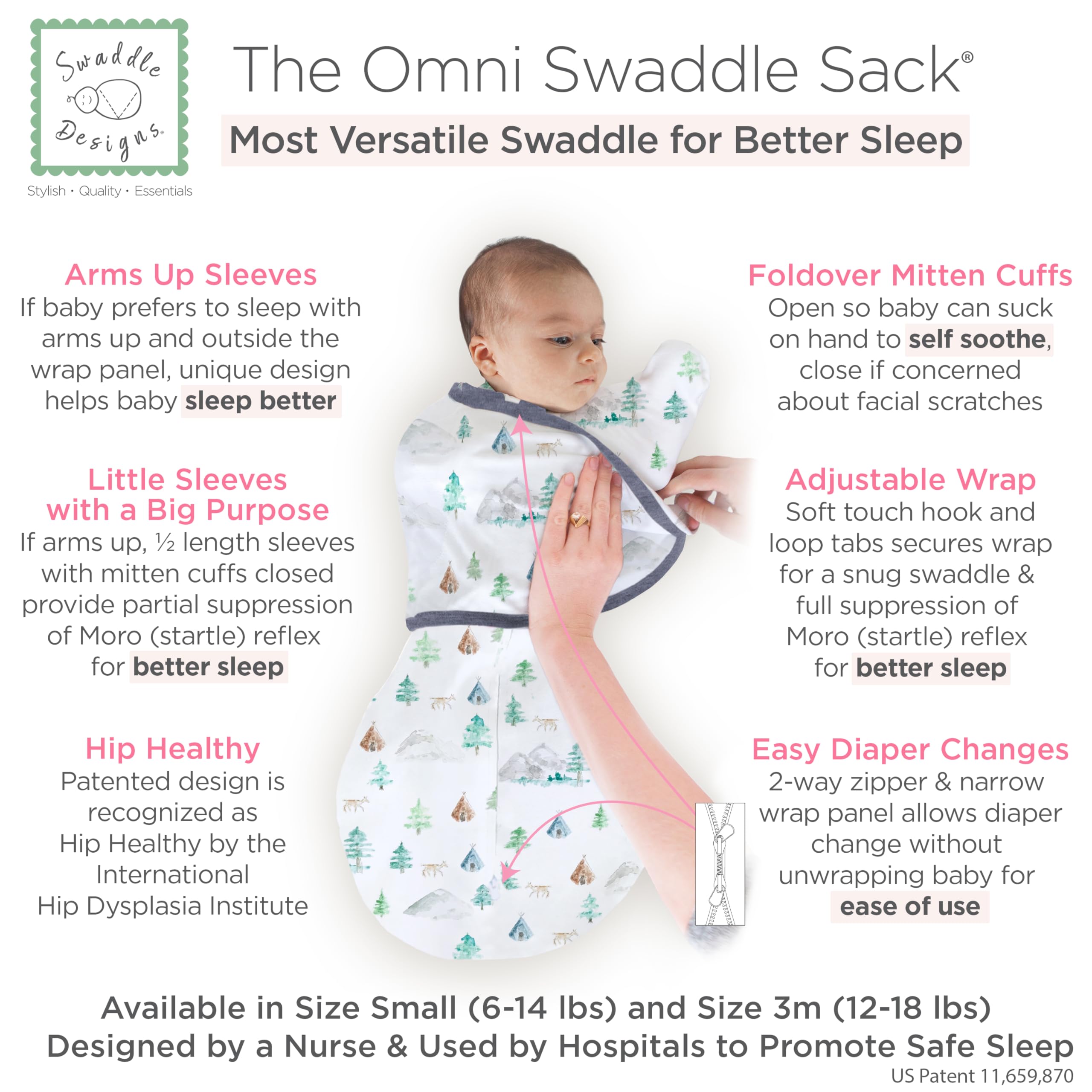 SwaddleDesigns 6-Way Omni Swaddle Sack, Baby Swaddle Blanket 0-3 Months with Arms Up Sleeves & Adjustable Wrap - Image 2