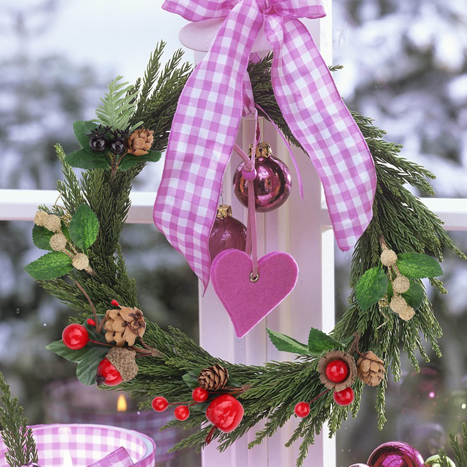 10 Branches De Sapin Artificiel Avec Pommes De Pin & Baies - Décoration Noël, Couronnes, Arrangements DIY