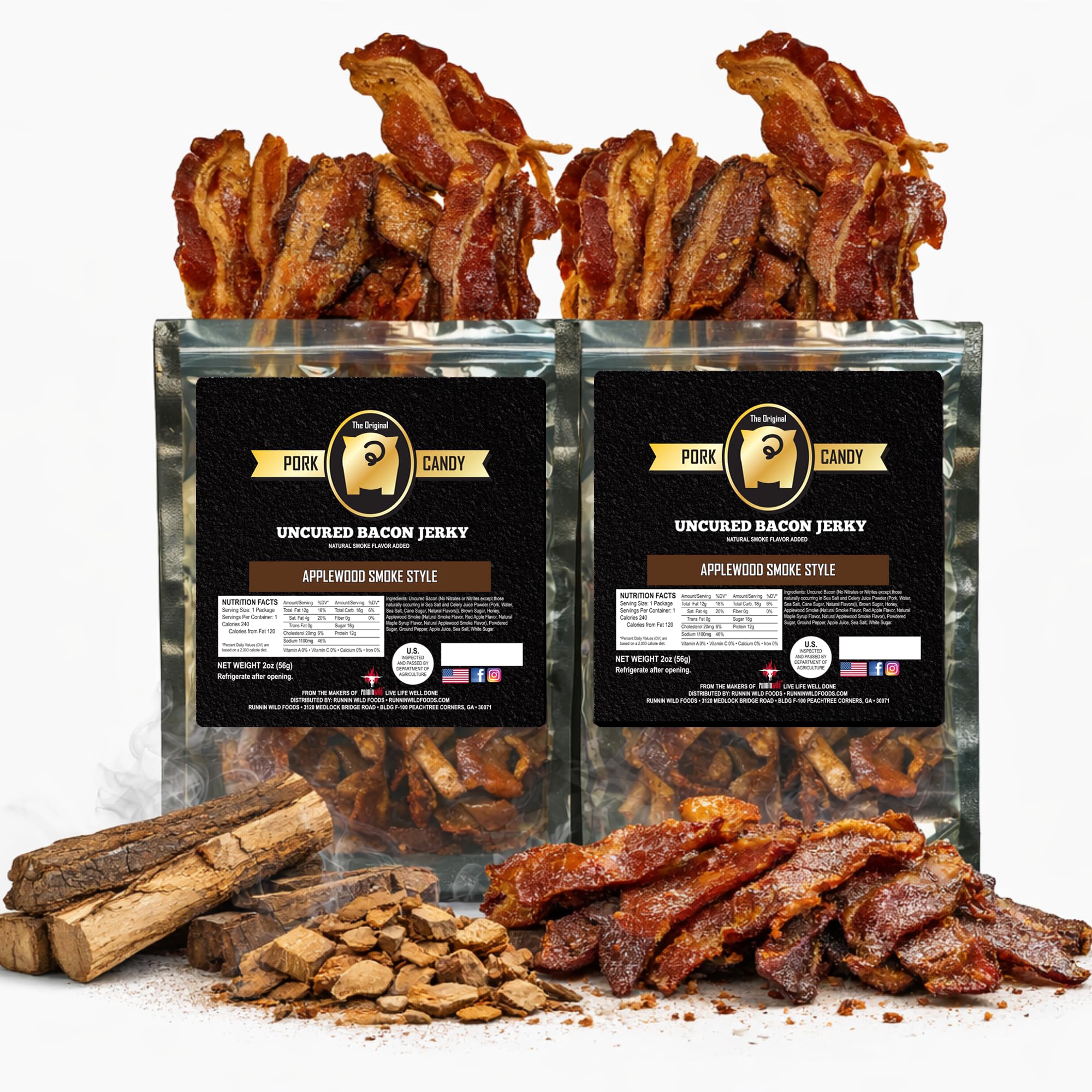 Smoked Applewood Bacon Jerky – Sweet, Smoky & Irresistibly Delicious Gourmet Indulgence | Made with 100% Real Uncured Thick-Cut Bacon, Small-Batch Applewood Smoked for Bold, Rich Flavor | 4 ounces total (Pack of 2 bags, 2 ounces each)