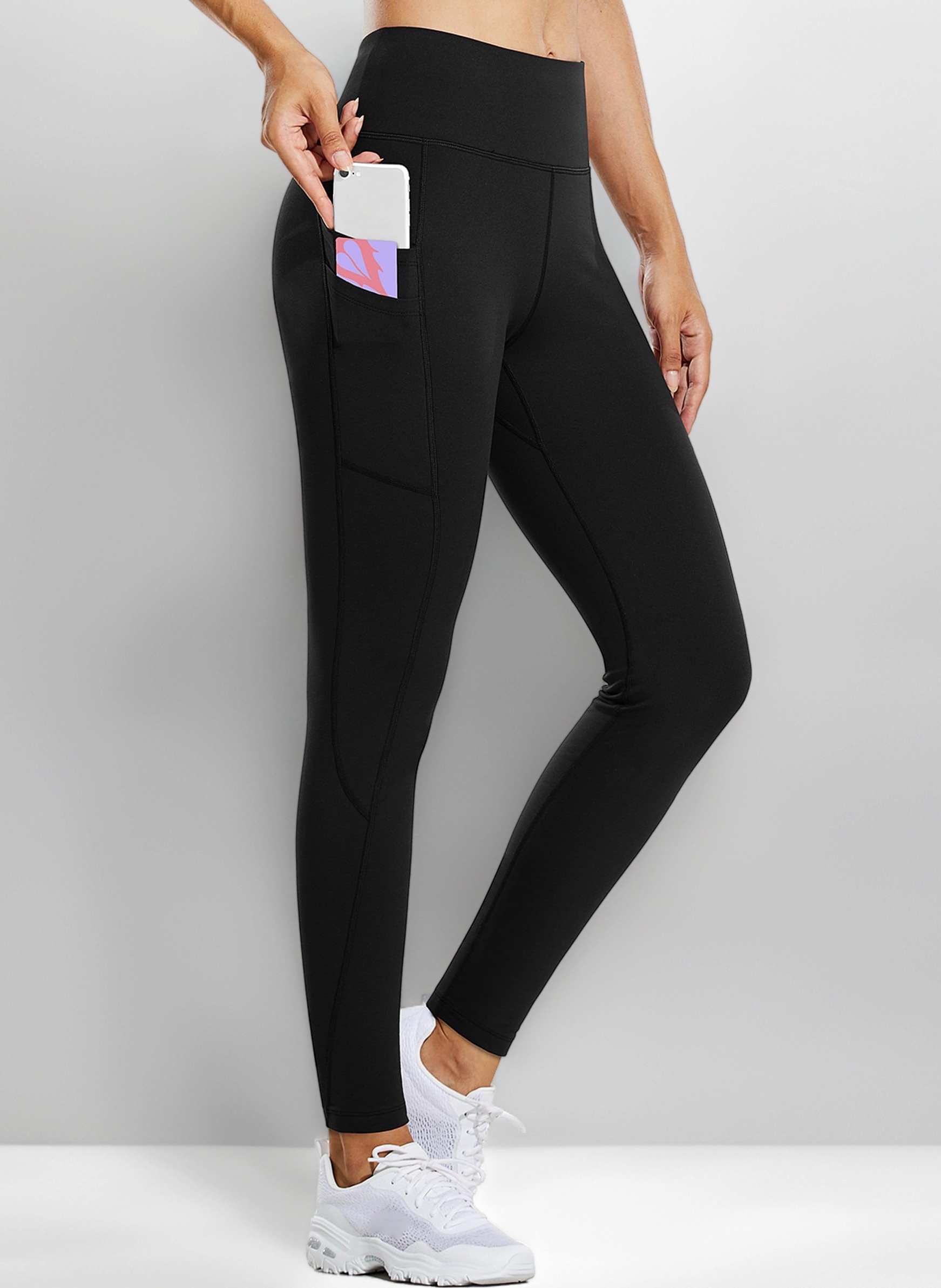 Fleece Lined Leggings Womens Thermal Trousers Water Resistant Running Pants Winter High Waisted Hiking Walking with Pockets