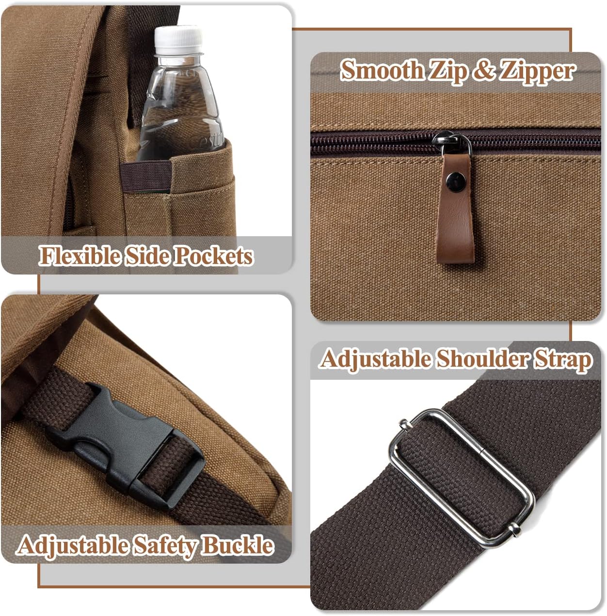 VASCHY Messenger Bag for Men,Canvas Briefcases 15.6in Laptop Bag Crossbody Satchel Computer Bags for Work Office Women